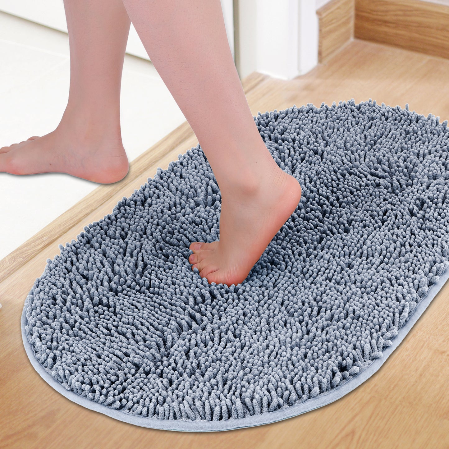 Oval Plush Bath Mat, Soft Non Slip Washable Absorbent Rug, Rubber Backing Quick Dry Rugs