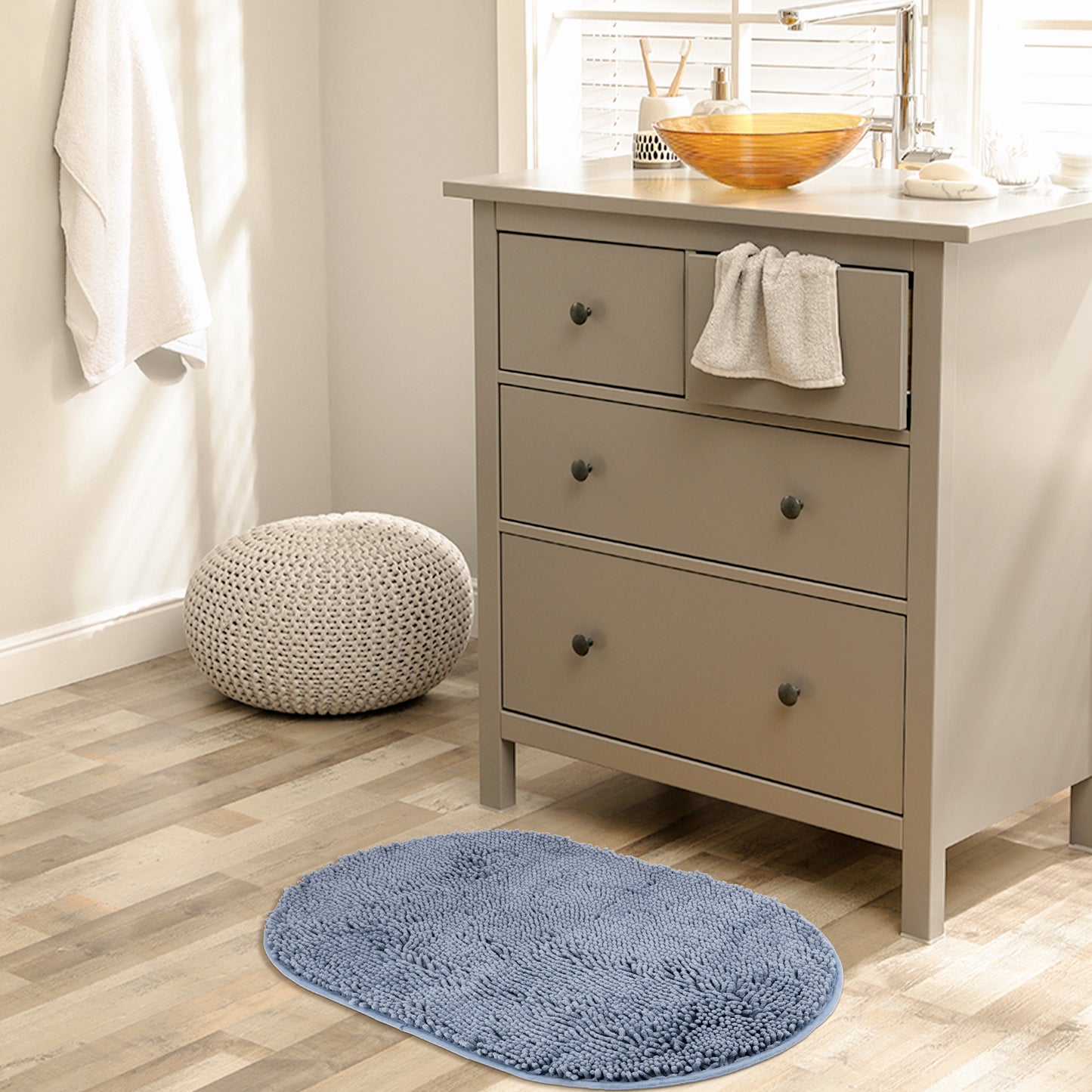 Oval Plush Bath Mat, Soft Non Slip Washable Absorbent Rug, Rubber Backing Quick Dry Rugs