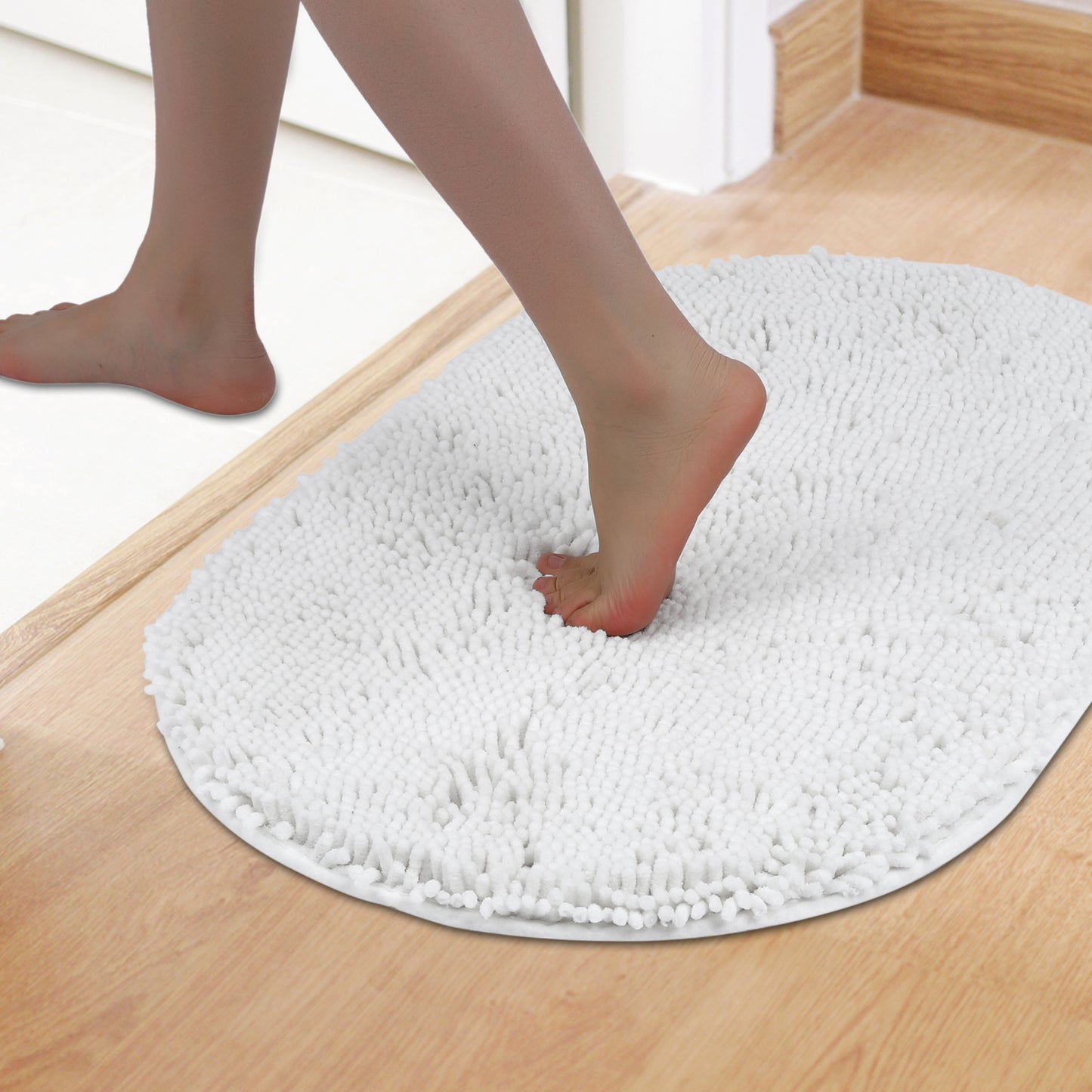 Oval Plush Bath Mat, Soft Non Slip Washable Absorbent Rug, Rubber Backing Quick Dry Rugs