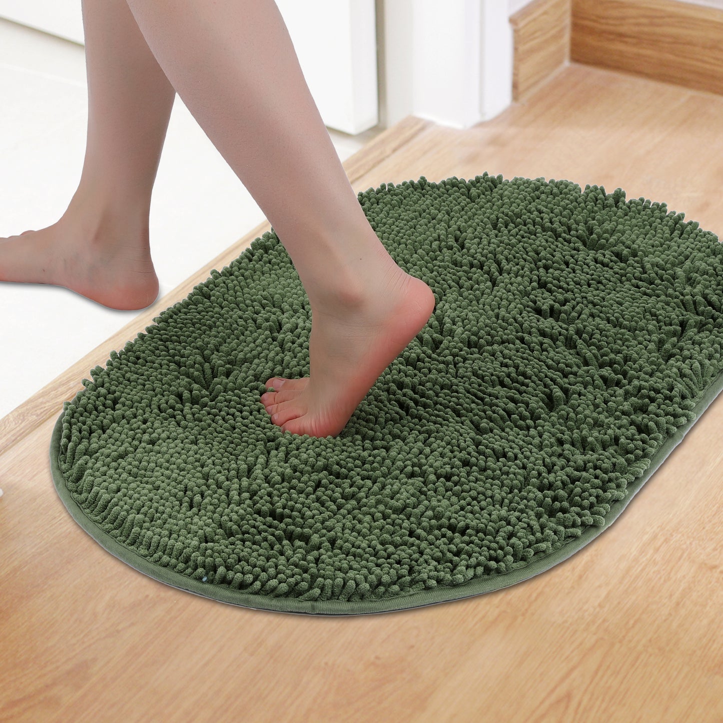 Oval Plush Bath Mat, Soft Non Slip Washable Absorbent Rug, Rubber Backing Quick Dry Rugs