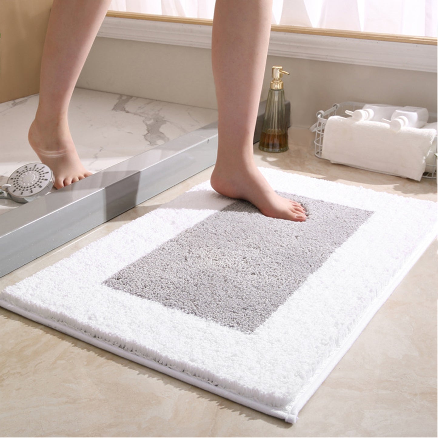 Absorbent Soft Rectangular Pattern Quick Dry Bathroom Rugs Shaggy Fluffy Bath Mats