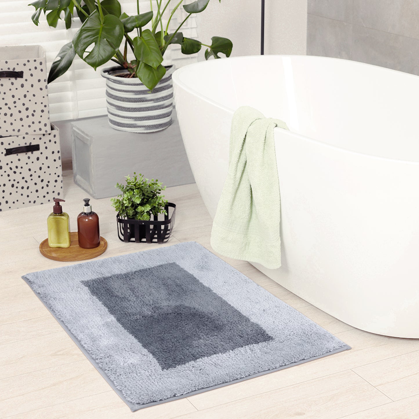 Absorbent Soft Rectangular Pattern Quick Dry Bathroom Rugs Shaggy Fluffy Bath Mats