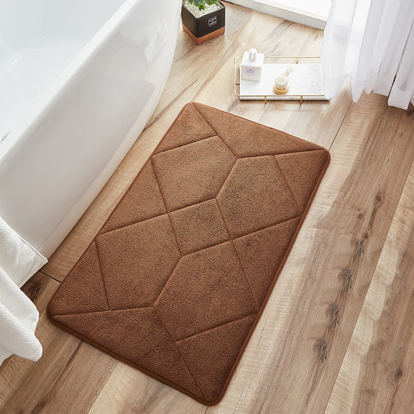 Memory Foam Absorbent Thick Soft Bath Mats Geometric Quick Dry Comfy Non Slip Floor Shower Rugs