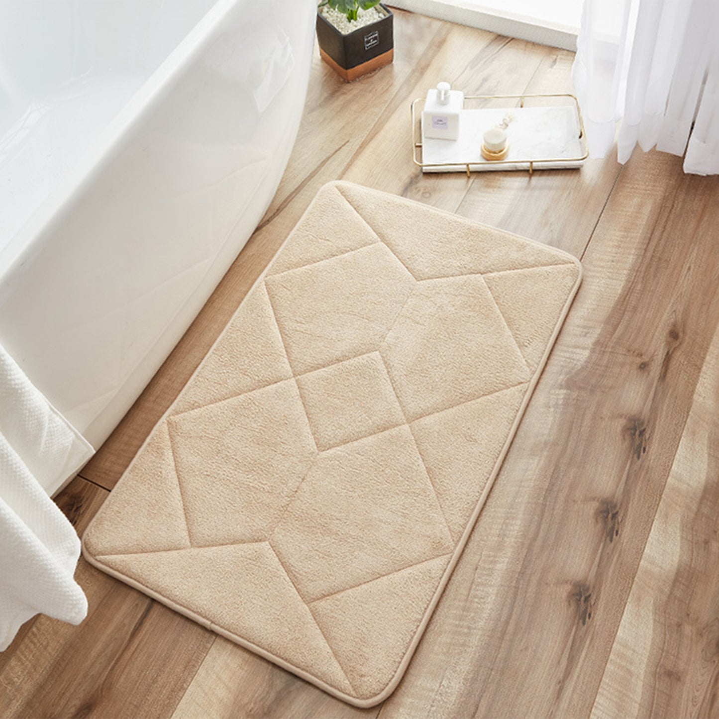 Memory Foam Absorbent Thick Soft Bath Mats Geometric Quick Dry Comfy Non Slip Floor Shower Rugs