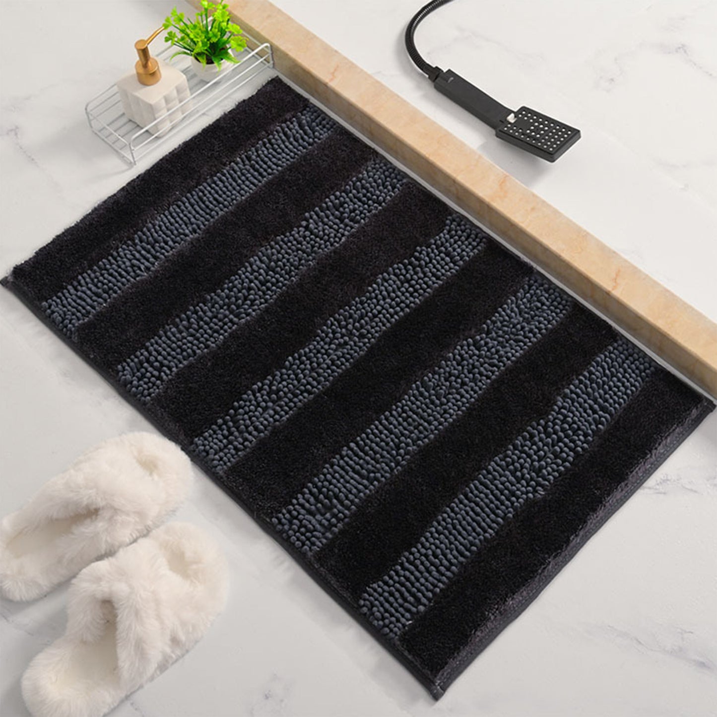 Striped Bathroom Mat Soft Fluffy Chenille Non Slip Washable Absorbent Toilet Baths Mats