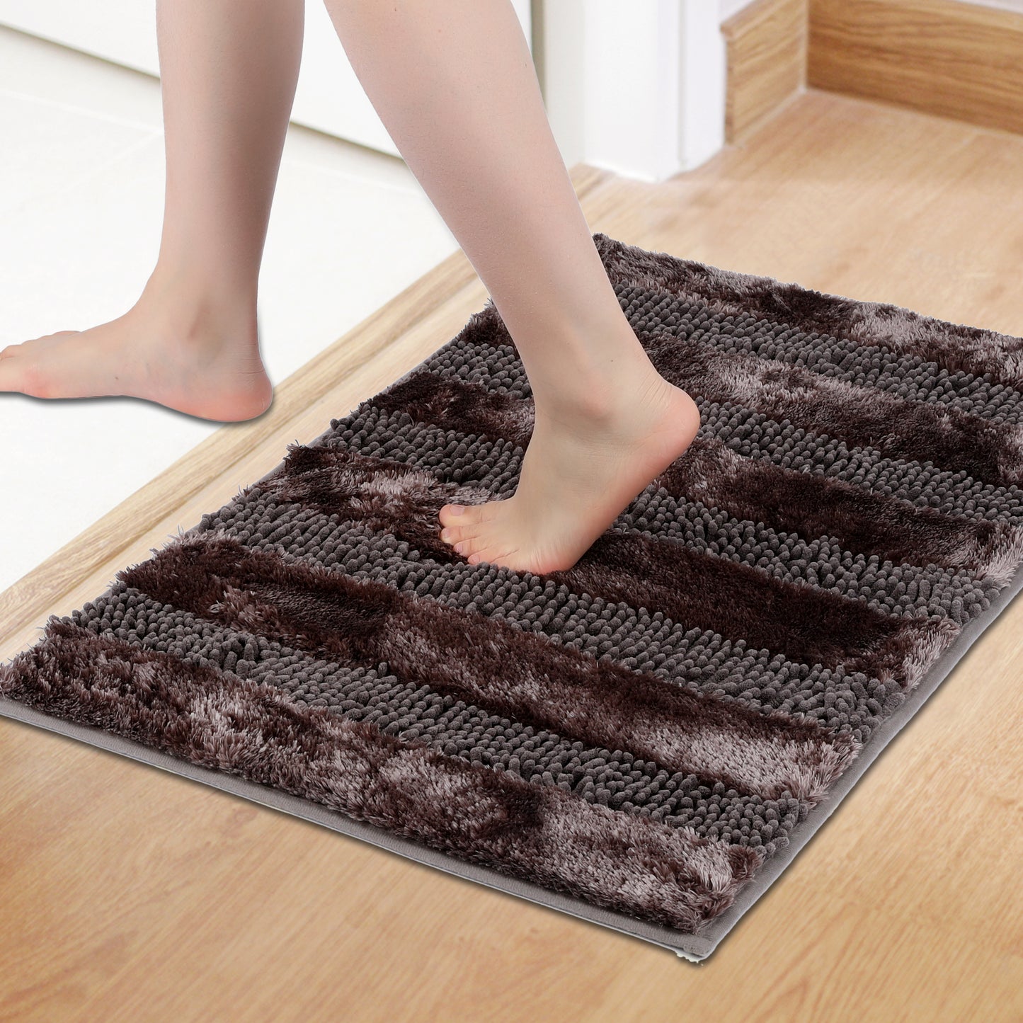 Striped Bathroom Mat Soft Fluffy Chenille Non Slip Washable Absorbent Toilet Baths Mats