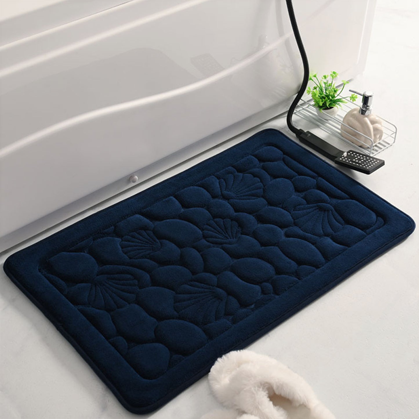 Shell Pattern Bathroom Mat Soft Memory Foam Absorbent Non-Slip Machine Washable Bath Mats