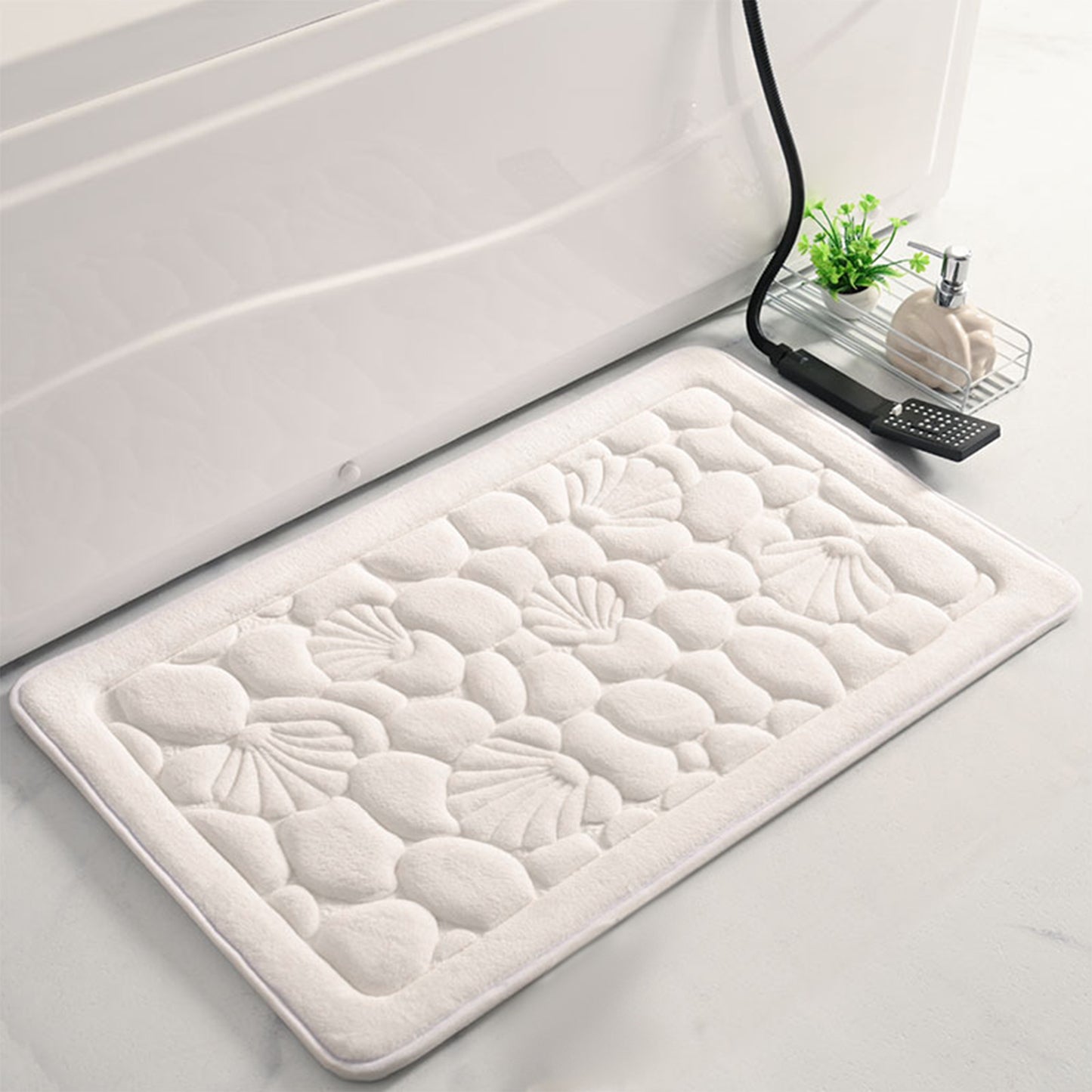 Shell Pattern Bathroom Mat Soft Memory Foam Absorbent Non-Slip Machine Washable Bath Mats