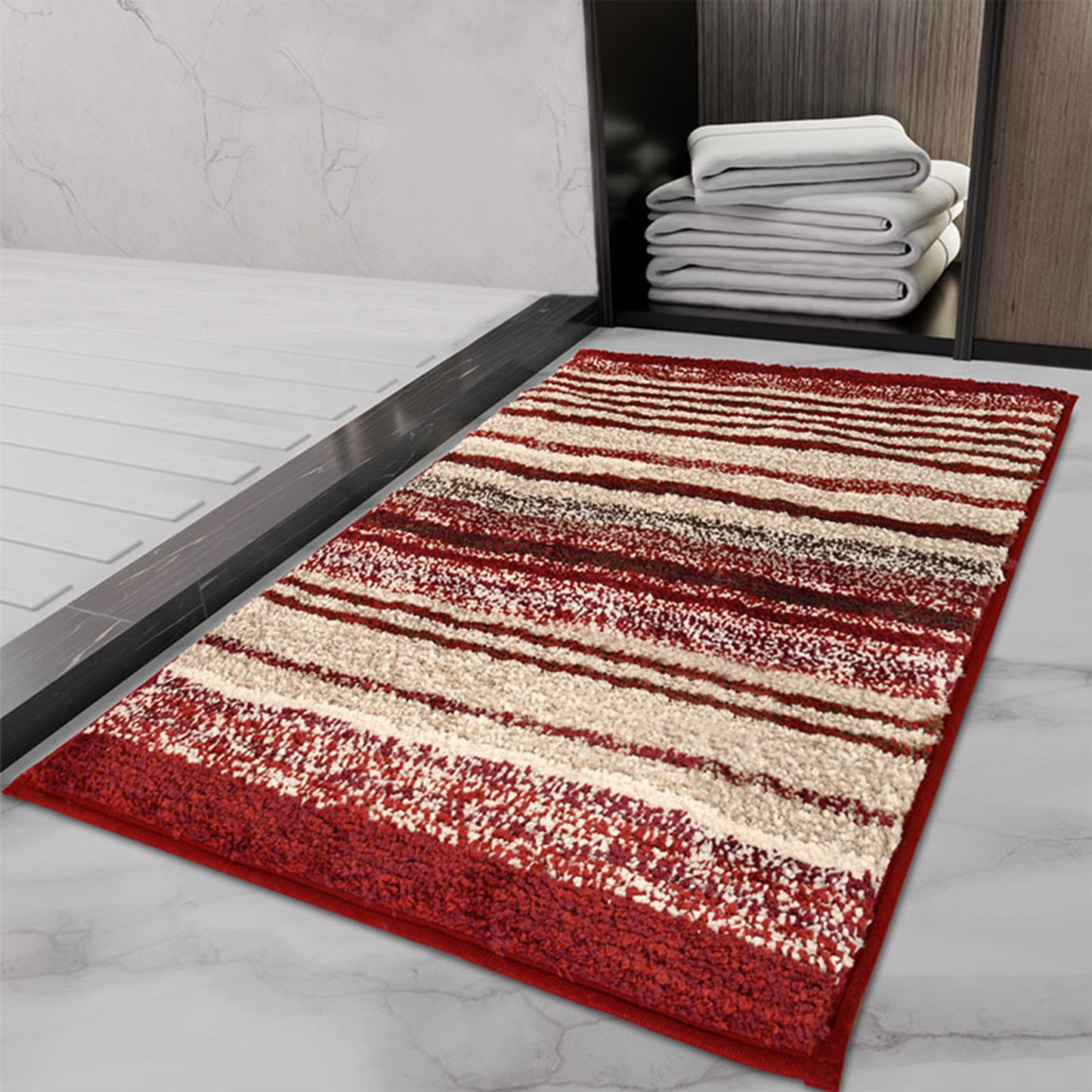Striped Bathroom Mat Soft Absorbent Non-Slip Backing Quick Dry Machine Washable Bath Mats