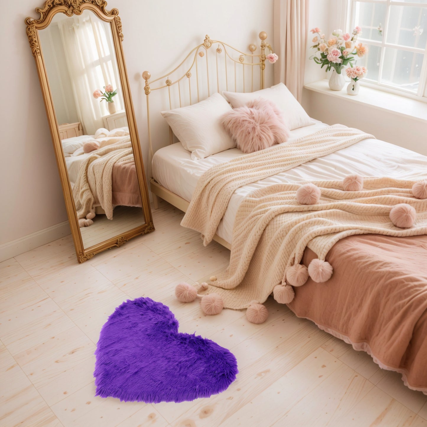 Heart Shape Plush Bathroom Mat Soft Absorbent Washable Toilet Shag Area Rugs