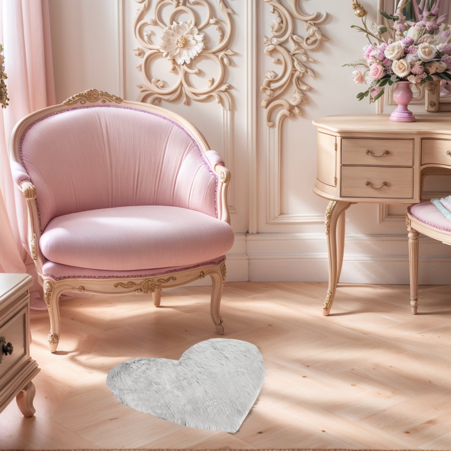 Heart Shape Plush Bathroom Mat Soft Absorbent Washable Toilet Shag Area Rugs