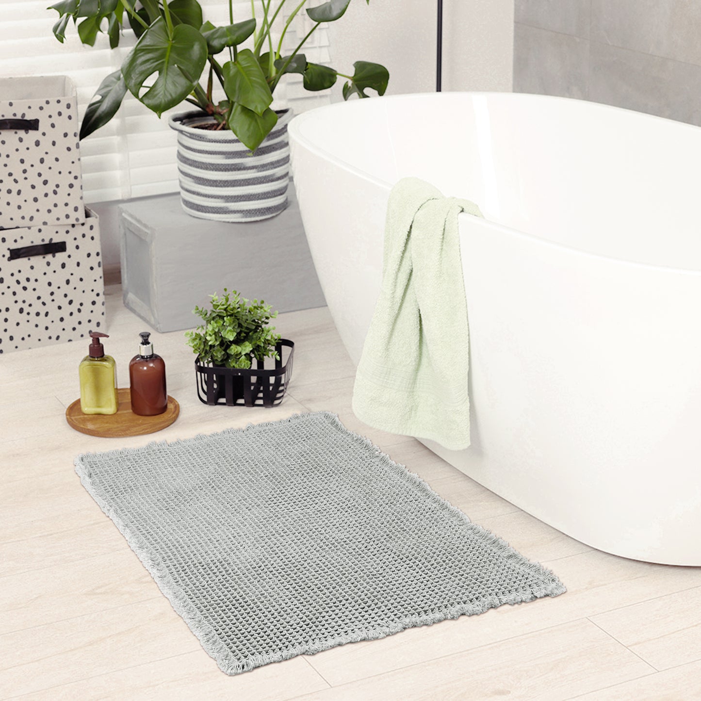 Waffle Tassels Bathroom Mat Soft Absorbent Laundry Room Washable Thick Bath Mats