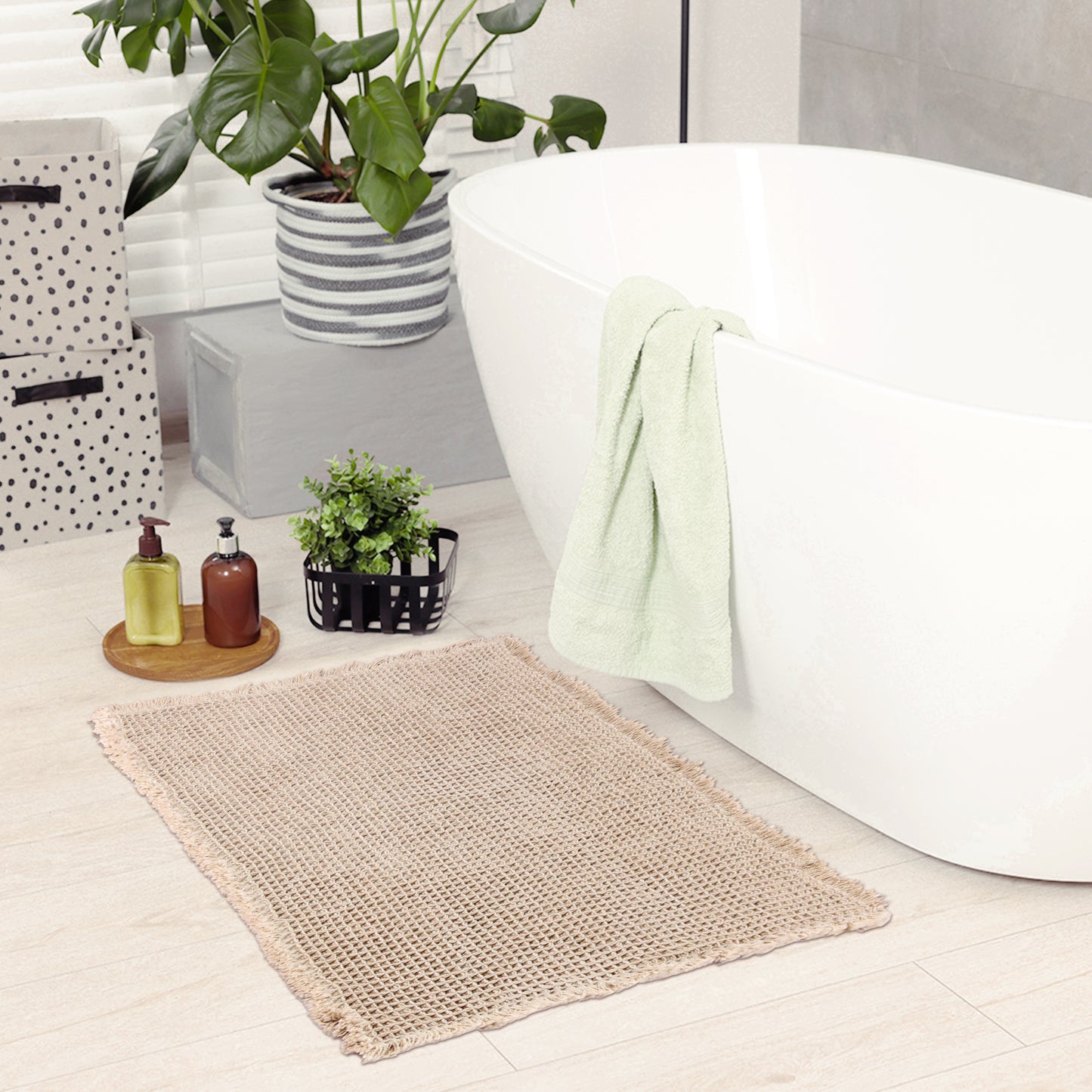 Waffle Tassels Bathroom Mat Soft Absorbent Laundry Room Washable Thick Bath Mats