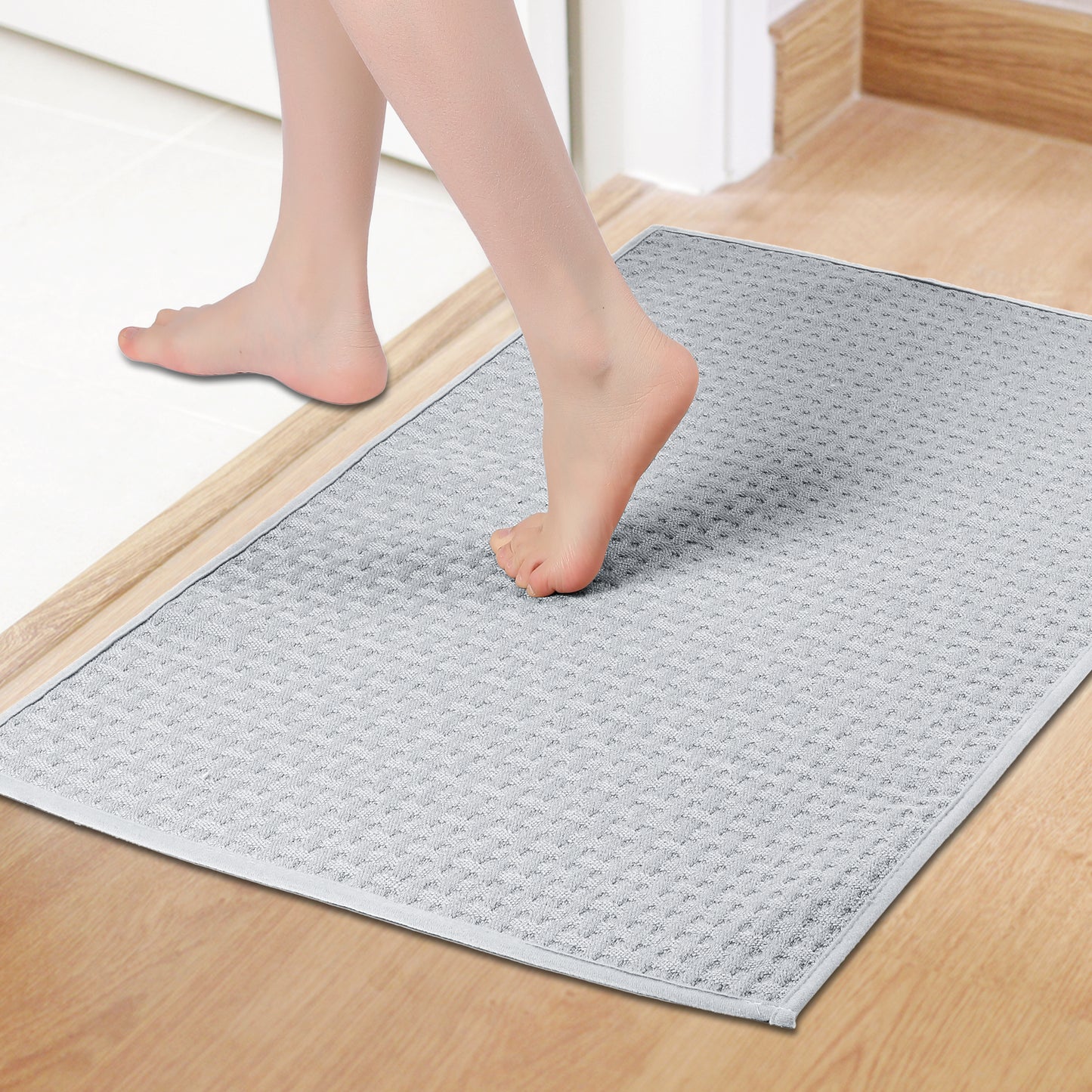 Weaving Pattern Bathroom Rugs Non Slip Washable, Soft Absorbent Thick Bath Mats