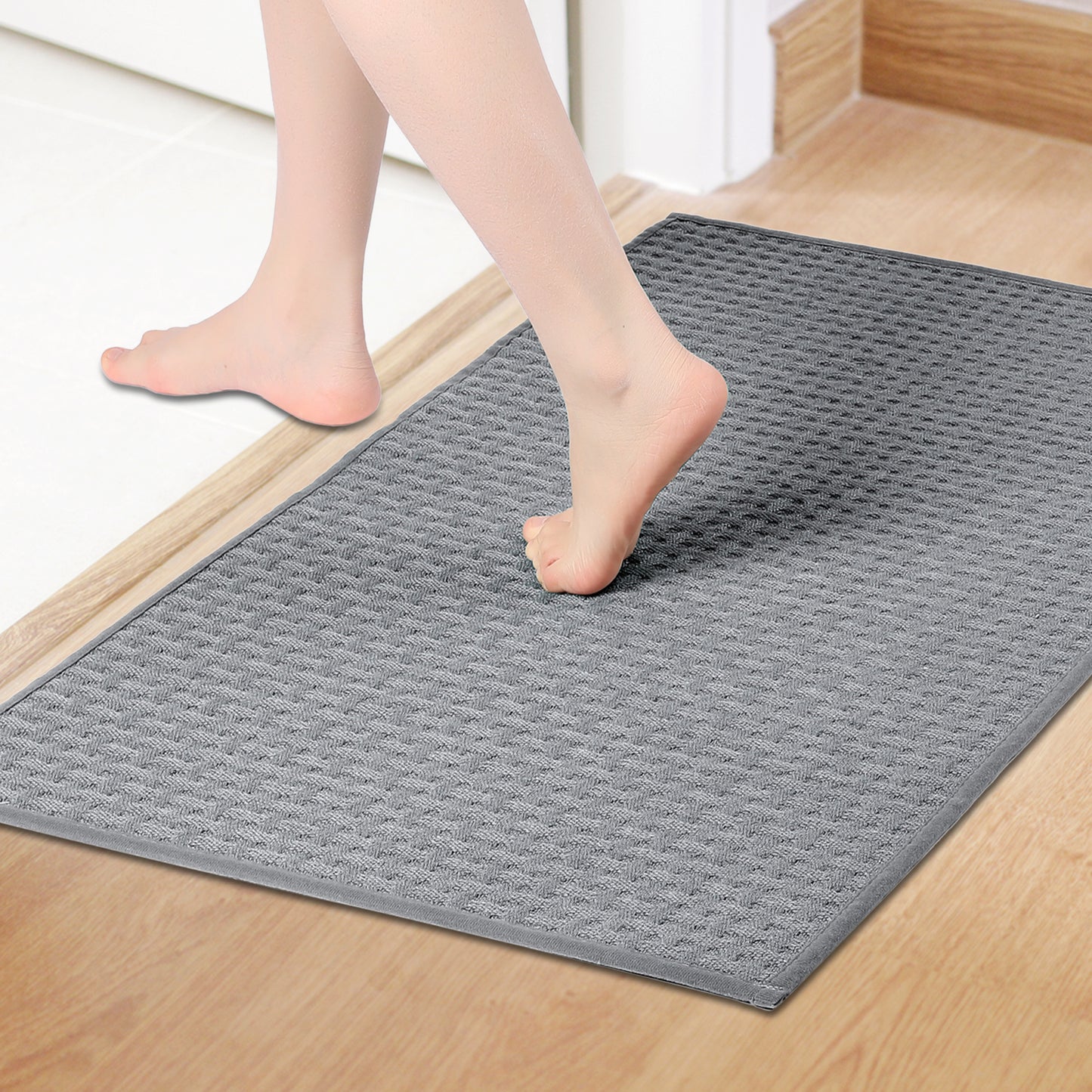 Weaving Pattern Bathroom Rugs Non Slip Washable, Soft Absorbent Thick Bath Mats