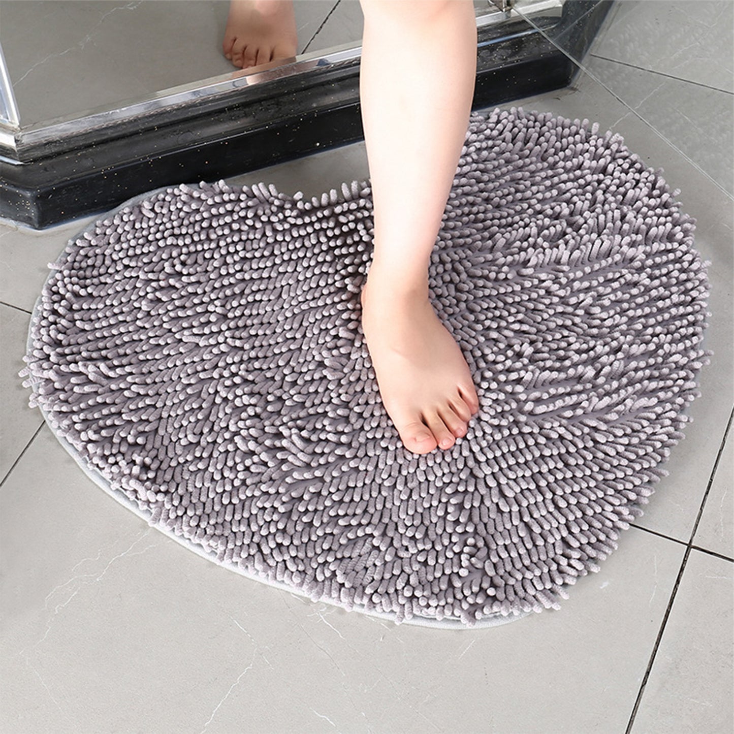 Heart Shaped Chenille Bath Rugs Soft Absorbent Shaggy Bath Mats Non-Slip Washable Plush Bath Mats