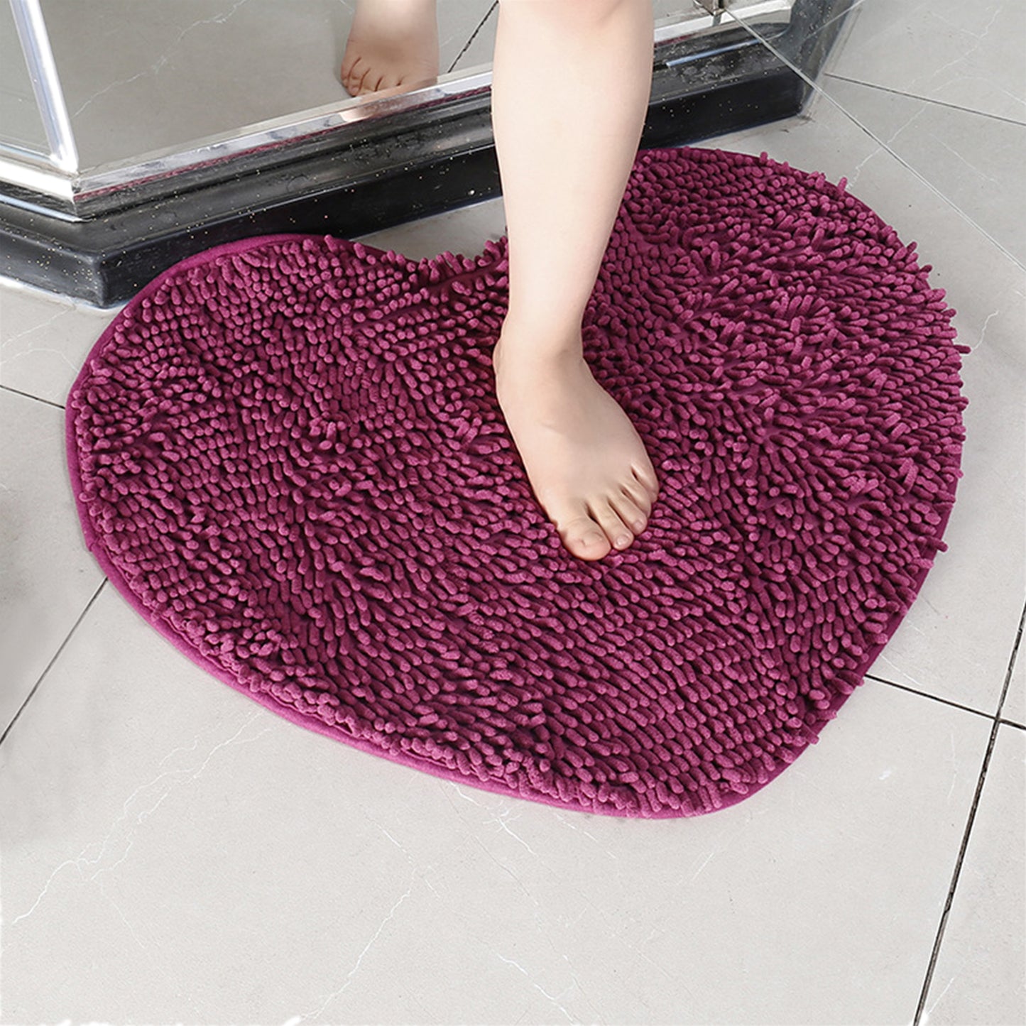Heart Shaped Chenille Bath Rugs Soft Absorbent Shaggy Bath Mats Non-Slip Washable Plush Bath Mats