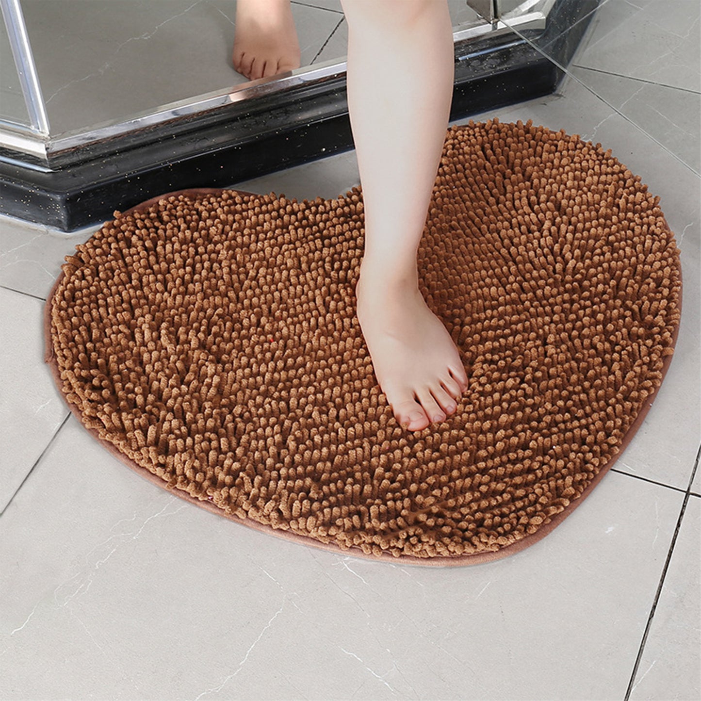 Heart Shaped Chenille Bath Rugs Soft Absorbent Shaggy Bath Mats Non-Slip Washable Plush Bath Mats