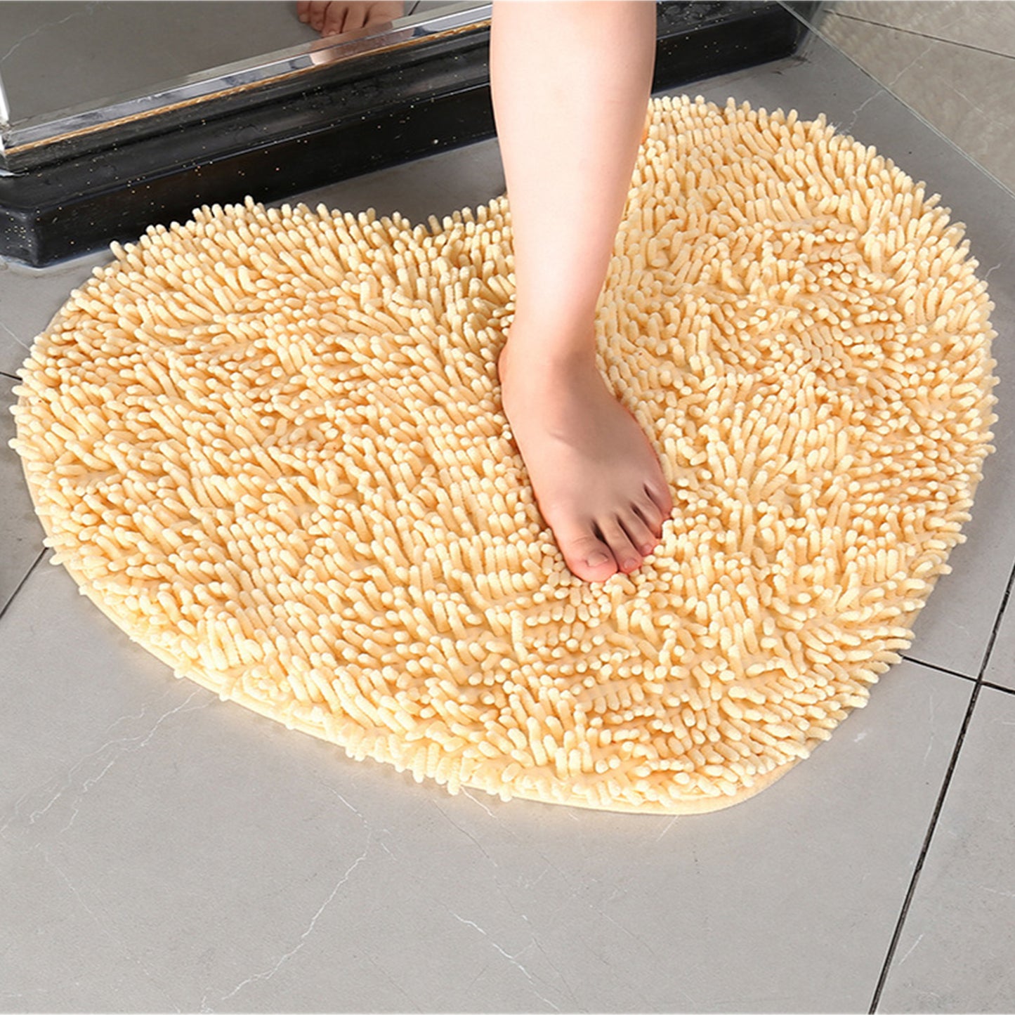 Heart Shaped Chenille Bath Rugs Soft Absorbent Shaggy Bath Mats Non-Slip Washable Plush Bath Mats
