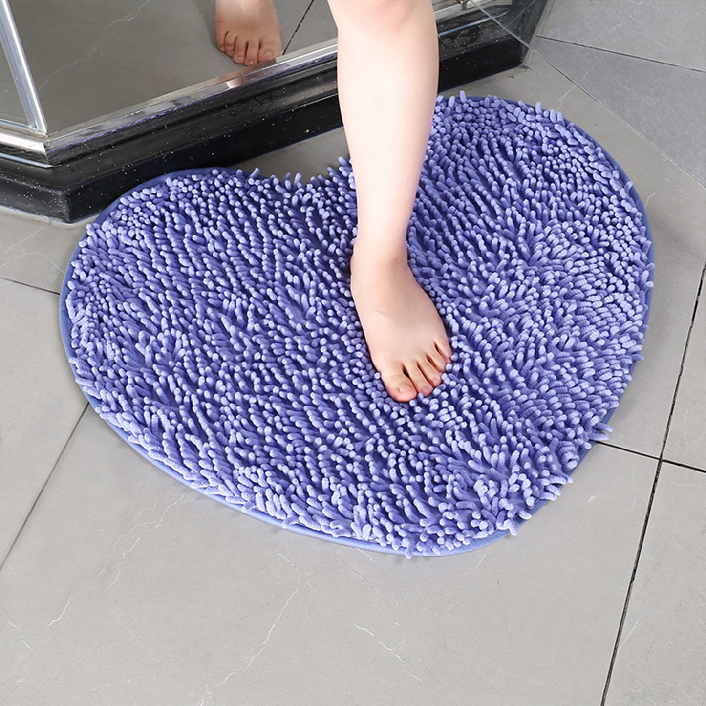 Heart Shaped Chenille Bath Rugs Soft Absorbent Shaggy Bath Mats Non-Slip Washable Plush Bath Mats