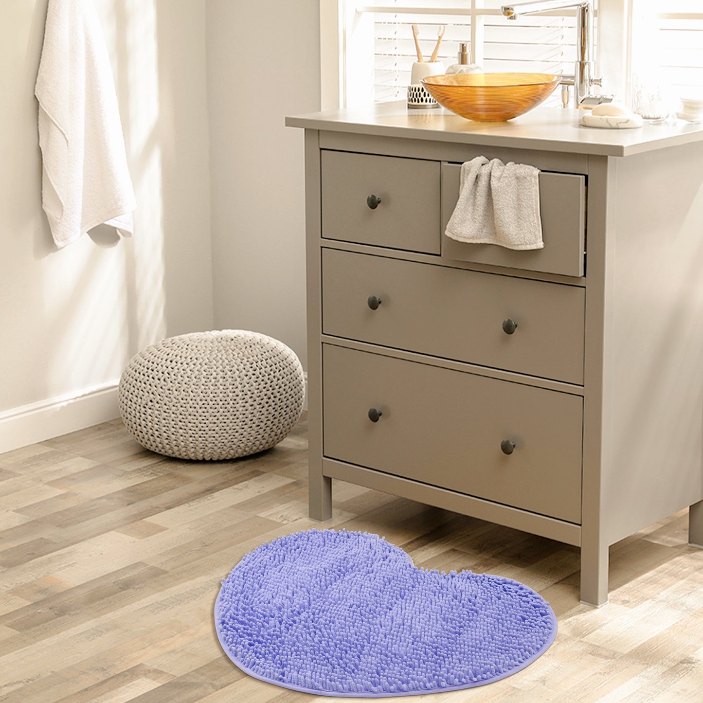 Heart Shaped Chenille Bath Rugs Soft Absorbent Shaggy Bath Mats Non-Slip Washable Plush Bath Mats