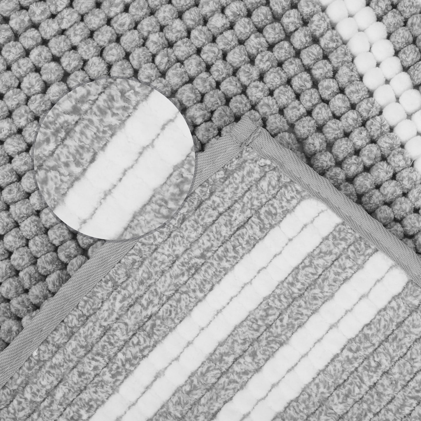 Striped Bathroom Rugs, Soft and Absorbent Fluffy Chenille Bath Rug, Non Slip Bath Mats