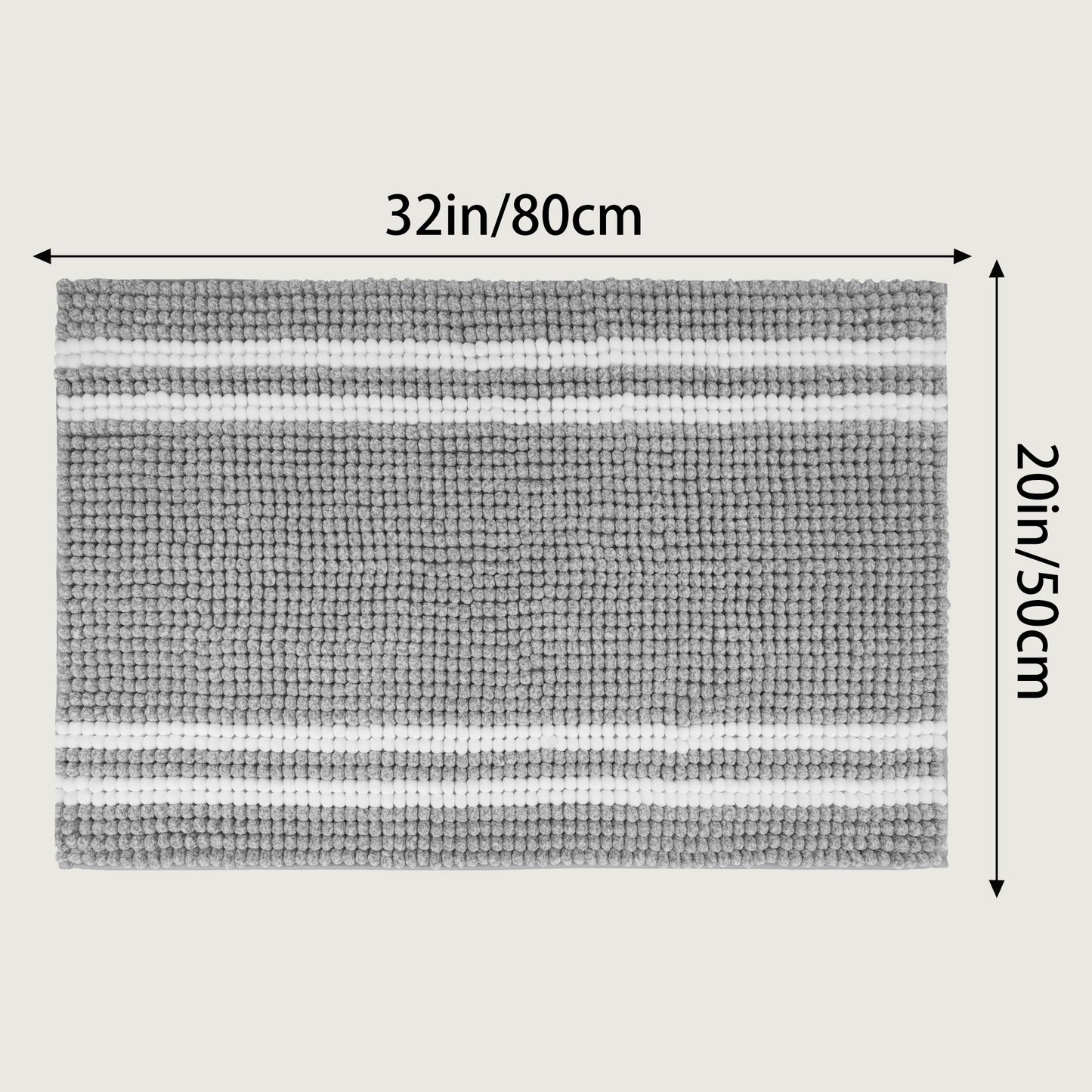 Striped Bathroom Rugs, Soft and Absorbent Fluffy Chenille Bath Rug, Non Slip Bath Mats