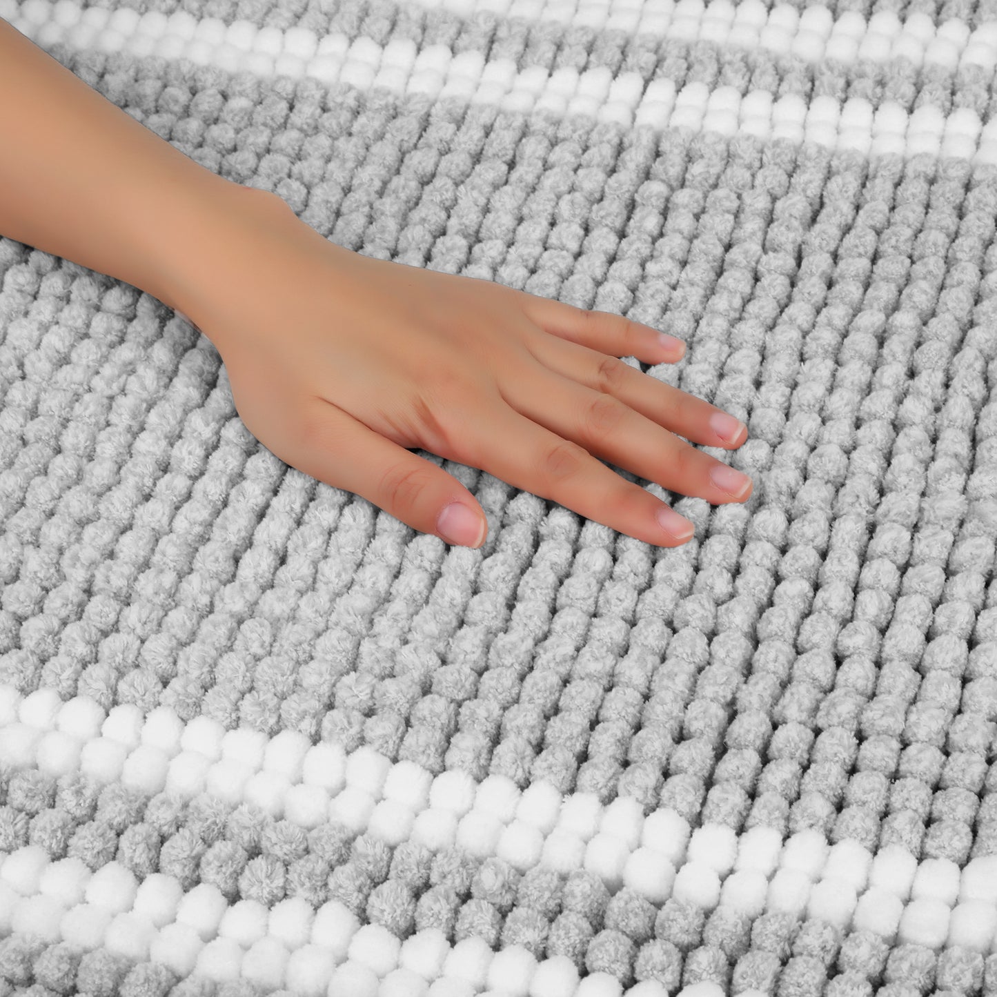 Striped Bathroom Rugs, Soft and Absorbent Fluffy Chenille Bath Rug, Non Slip Bath Mats