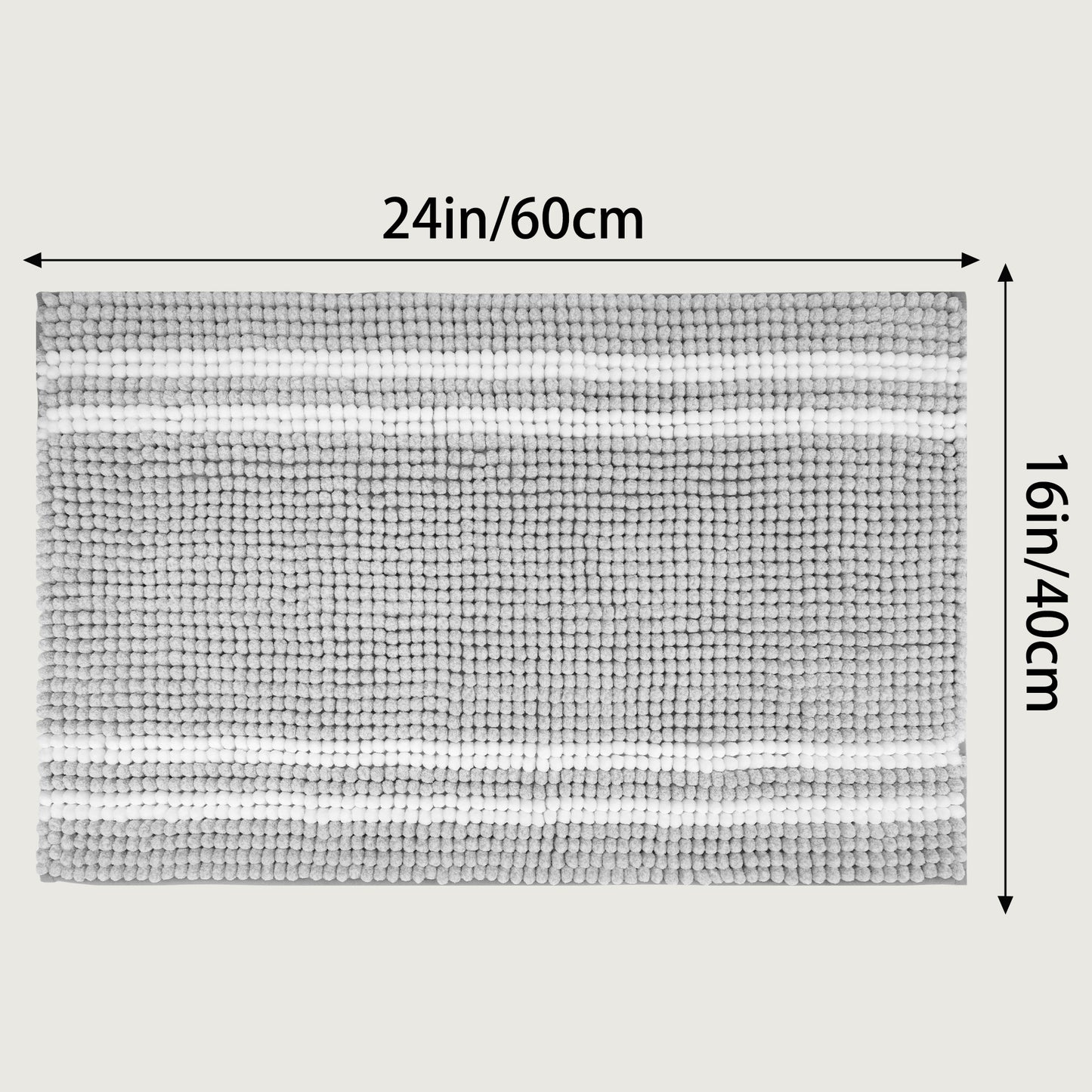 Striped Bathroom Rugs, Soft and Absorbent Fluffy Chenille Bath Rug, Non Slip Bath Mats