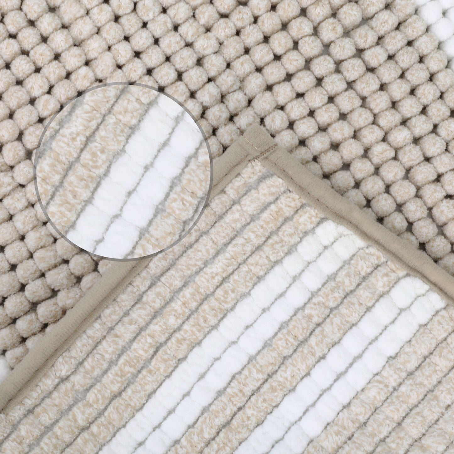 Striped Bathroom Rugs, Soft and Absorbent Fluffy Chenille Bath Rug, Non Slip Bath Mats