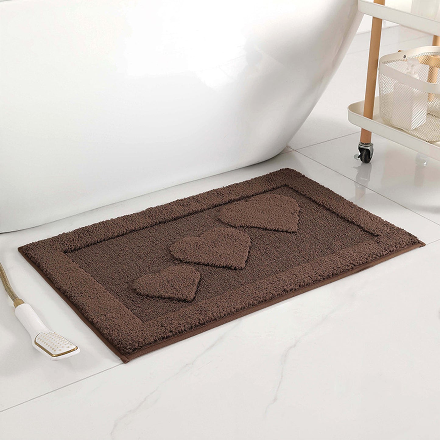 Cute Heart Pattern Bathroom Rugs Mat, Soft Absorbent Non Slip Washable, Quick Dry Shaggy Bath Mats