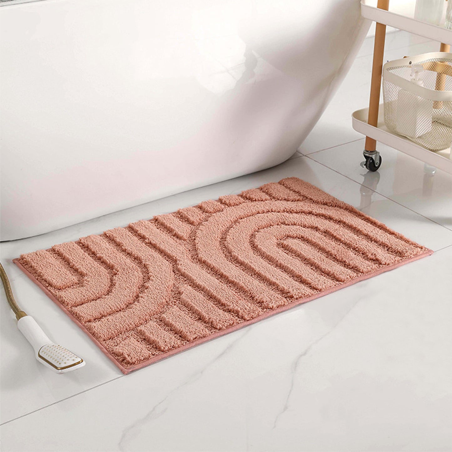 Geometry Pattern Bathroom Rugs Mat, Soft Absorbent Bath Floor Mat, Non Slip Shaggy Bath Mats