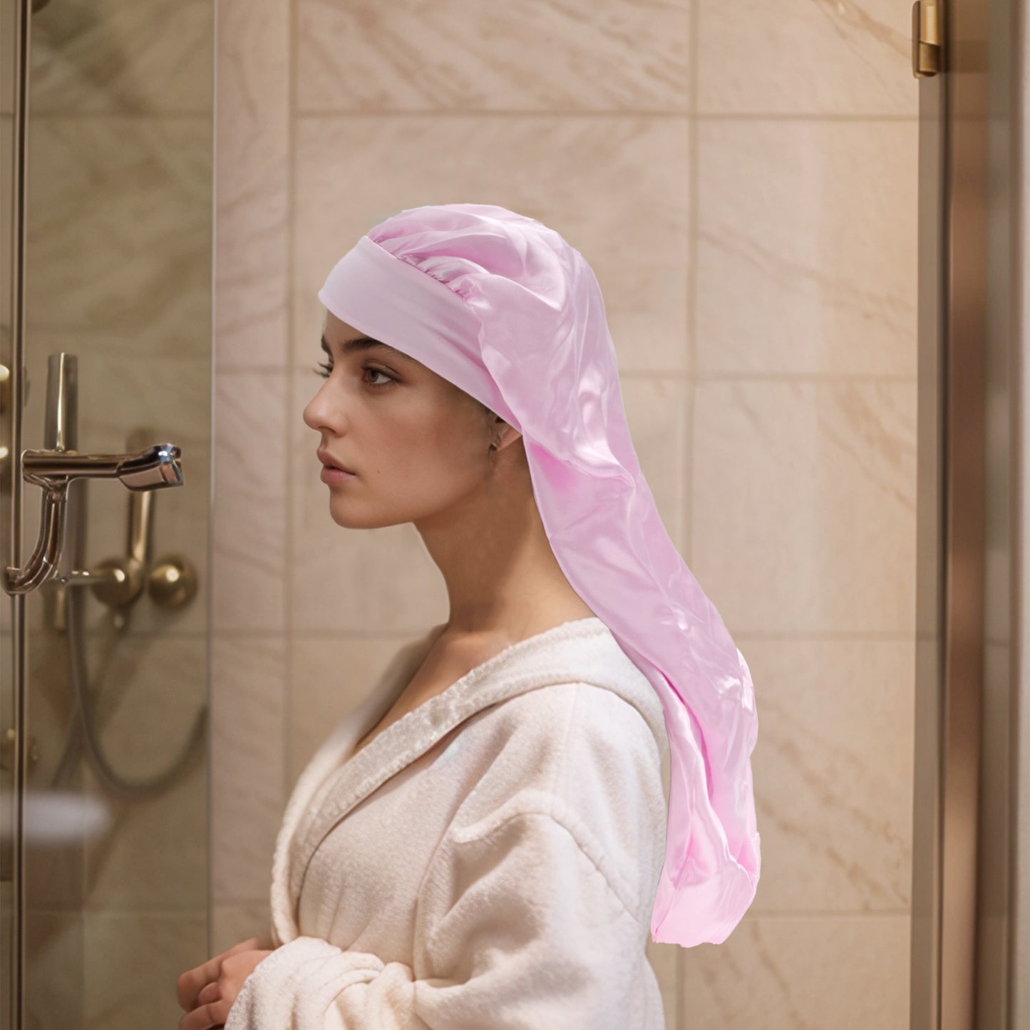 1 Pc Durable Bow Long Shower Cap for Bathroom Pink