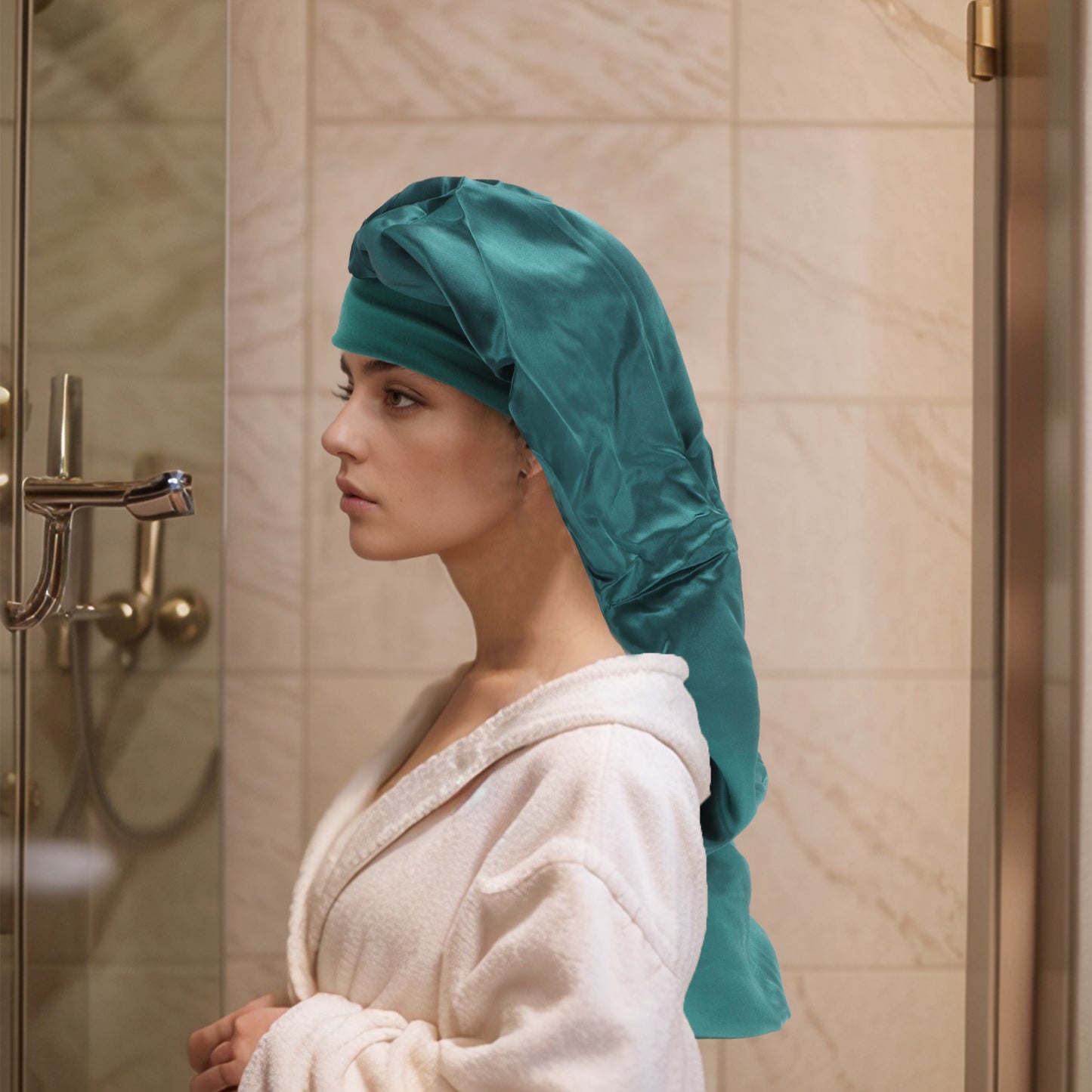 1 Pc Durable Bow Long Shower Cap for Bathroom Blue