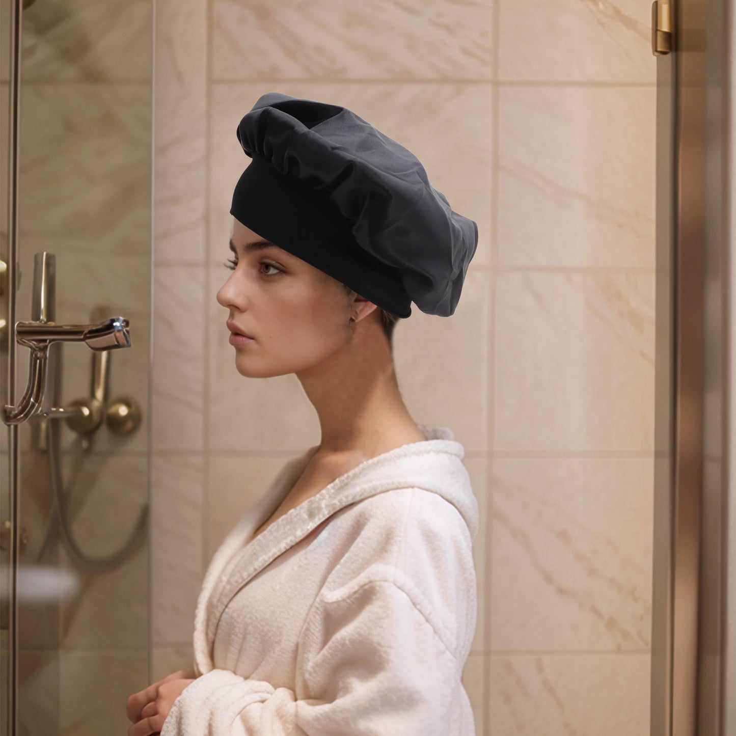1 Pc High Elasticity Shower Cap for Bathroom Black