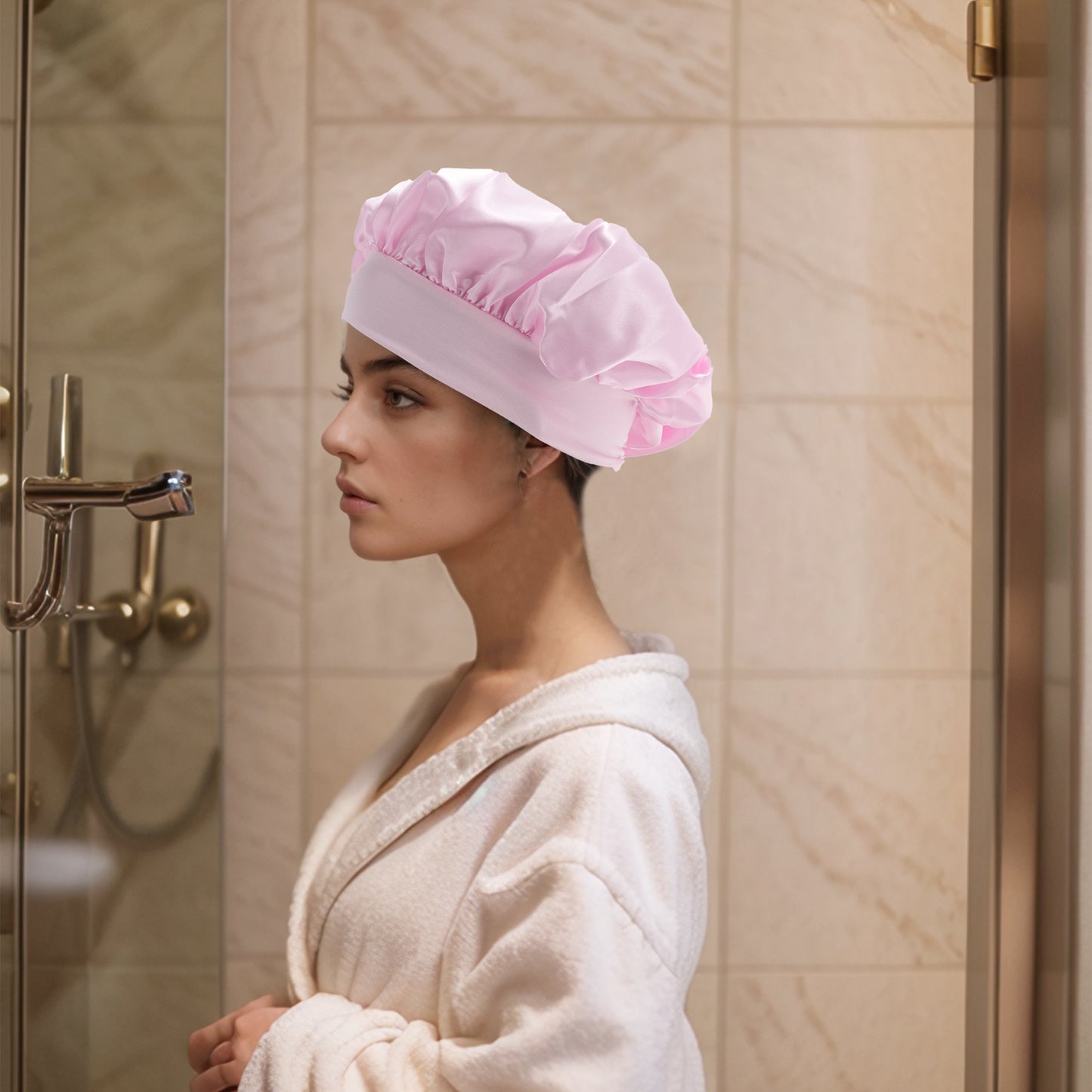 1 Pc High Elasticity Shower Cap for Bathroom Pink