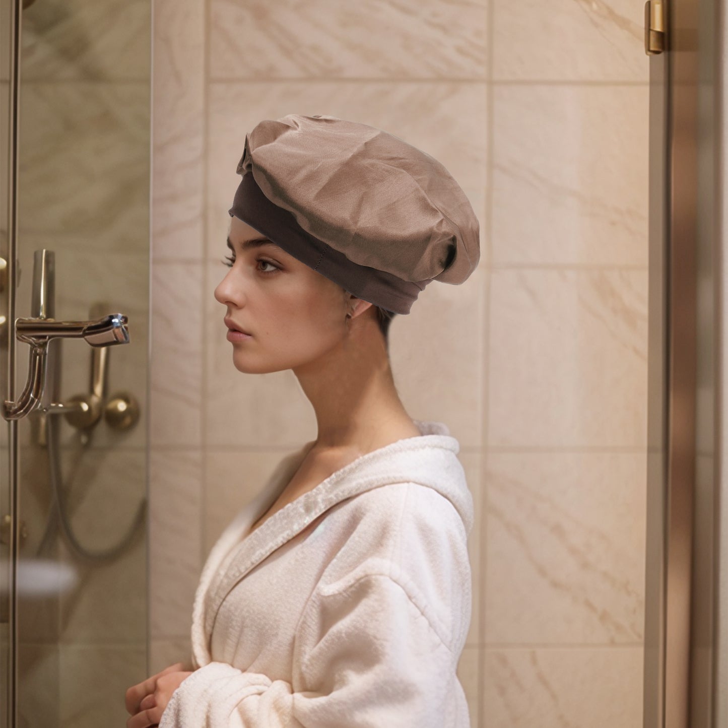 1 Pc High Elasticity Shower Cap for Bathroom Coffee Color