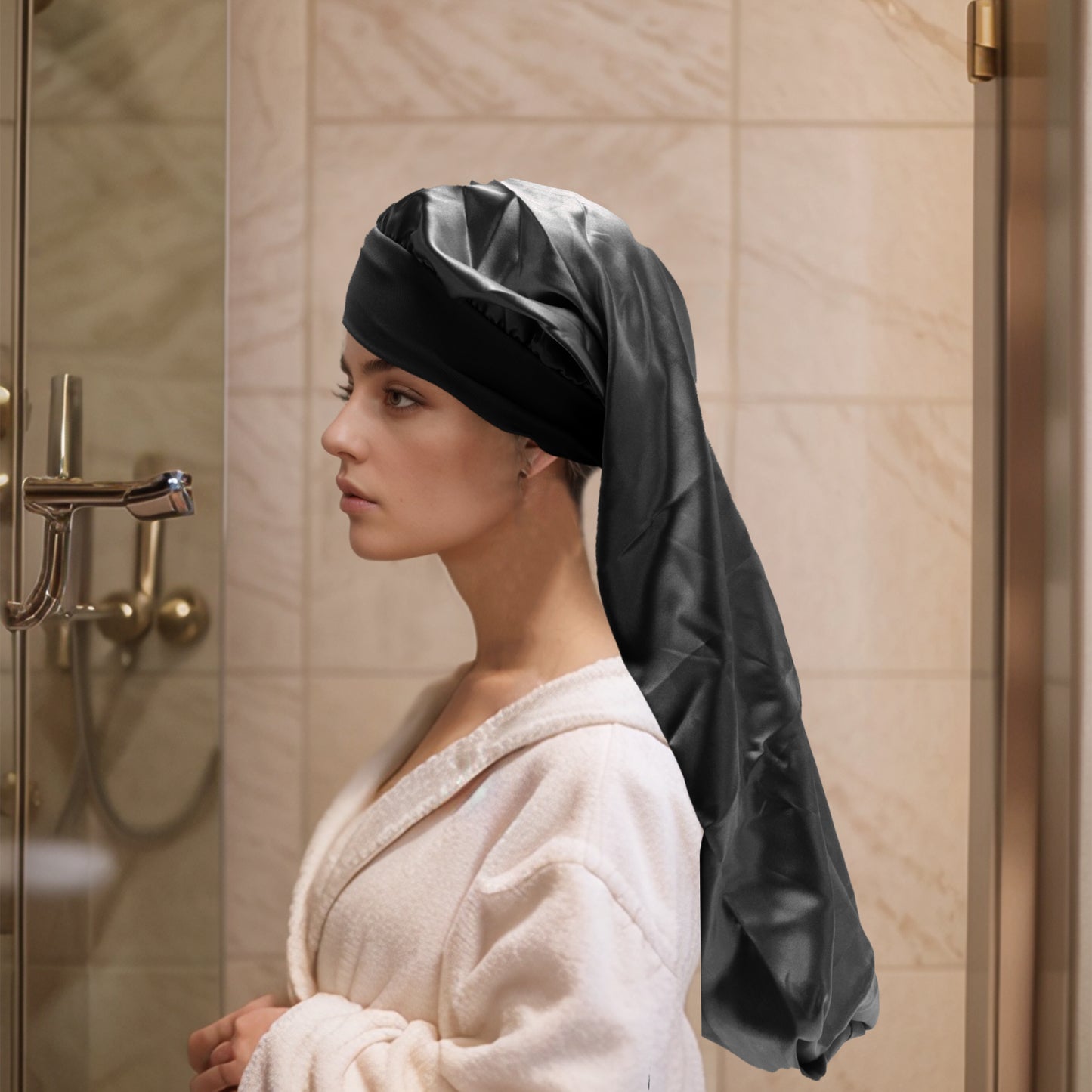 1 Pc Elasticity Long Shower Cap for Bathroom Black