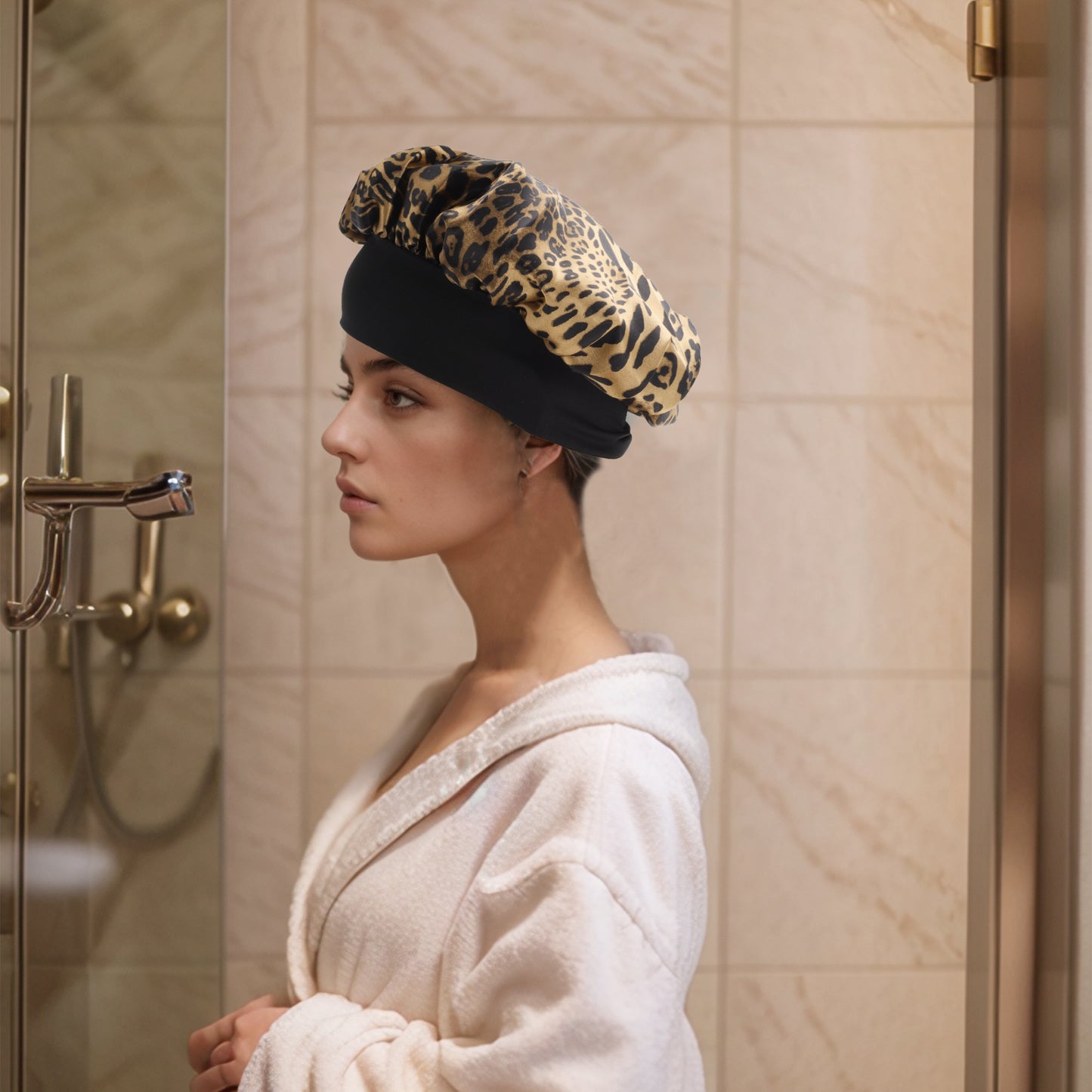 1 Pc High Elasticity Vintage Print Shower Cap for Bathroom Brown