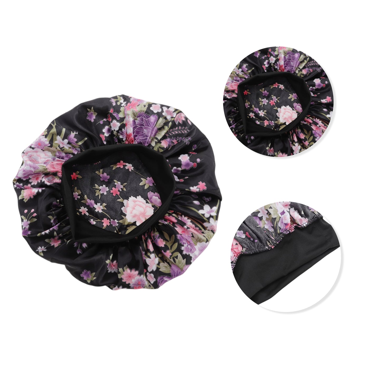 1 Pc High Elasticity Vintage Print Shower Cap for Bathroom Black Purple
