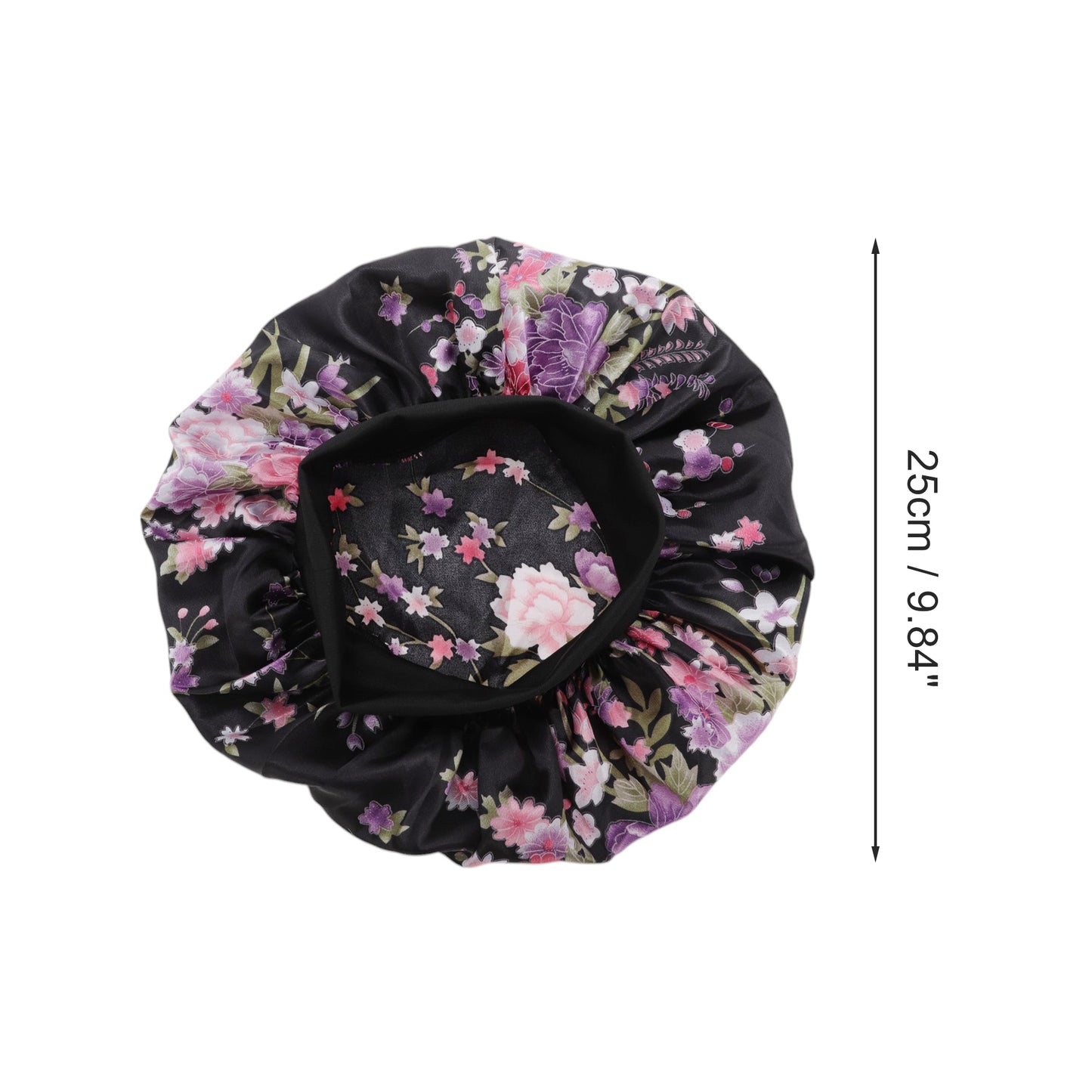 1 Pc High Elasticity Vintage Print Shower Cap for Bathroom Black Purple