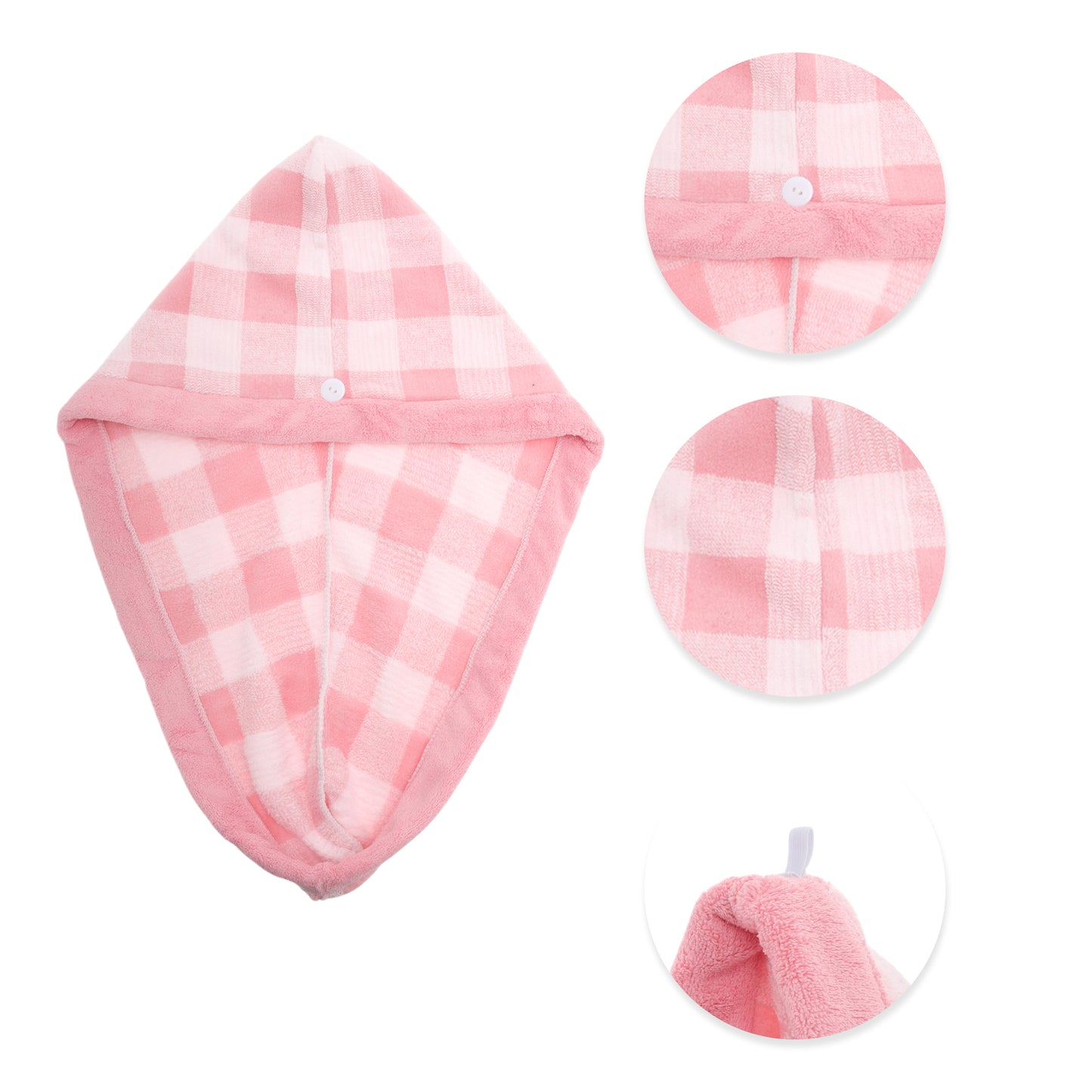 1 Pc Water-absorbent Plaid Hair Drying Towel for Bathroom Pink