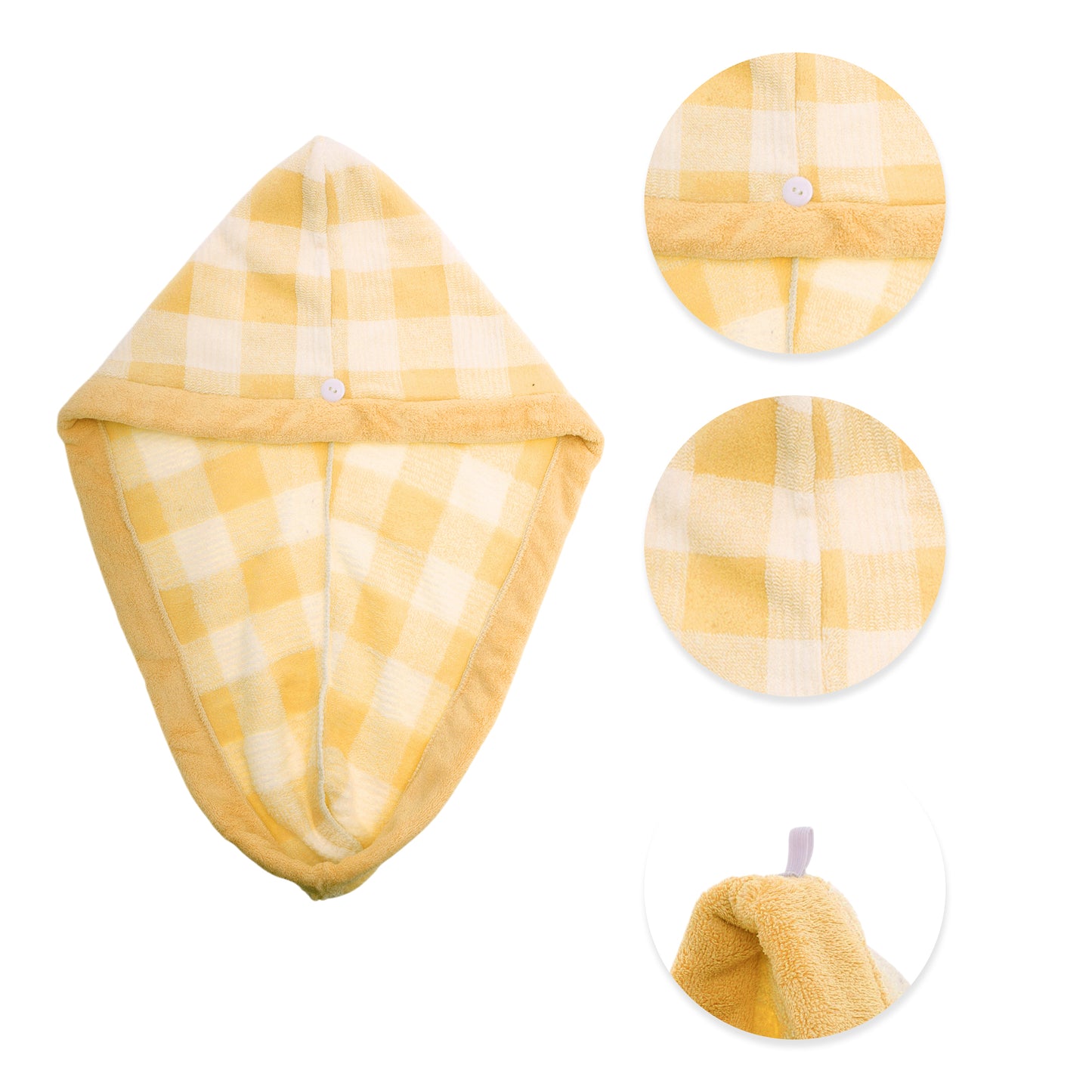 1 Pc Water-absorbent Plaid Hair Drying Towel for Bathroom Yellow