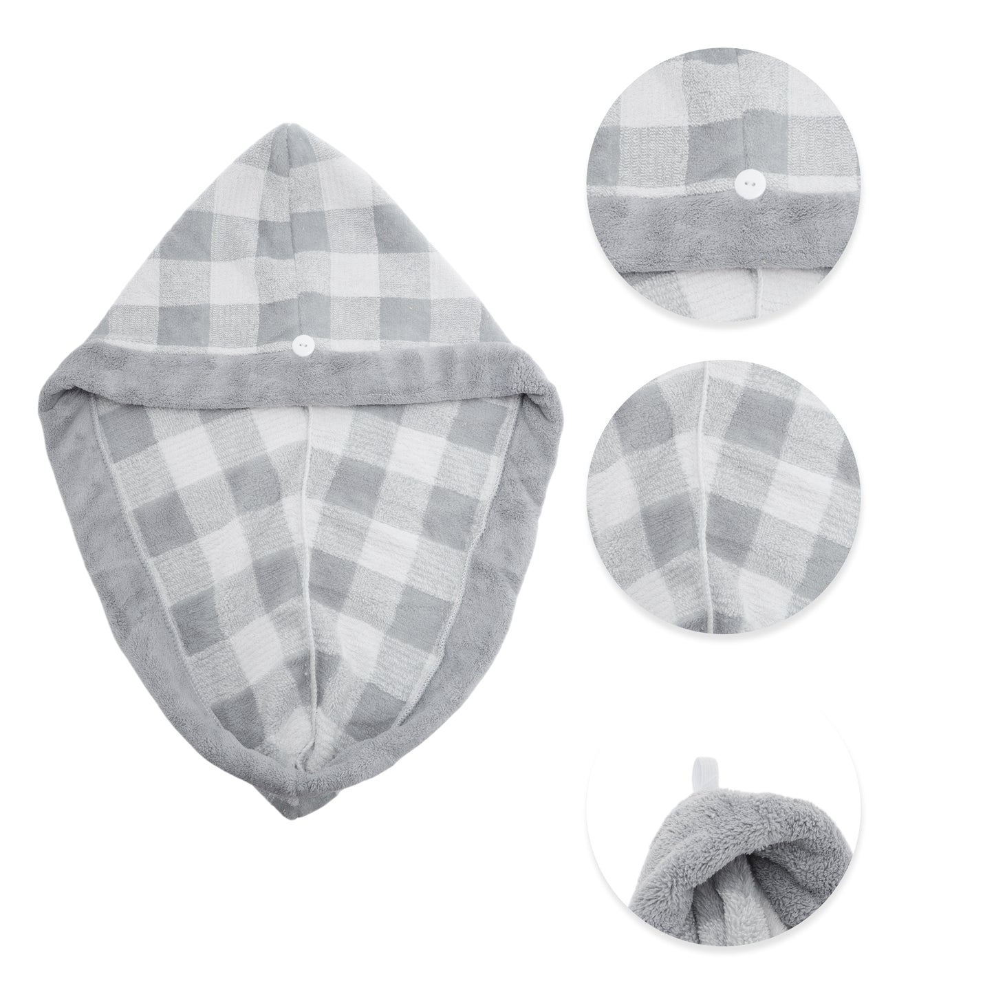 1 Pc Water-absorbent Plaid Hair Drying Towel for Bathroom Gray