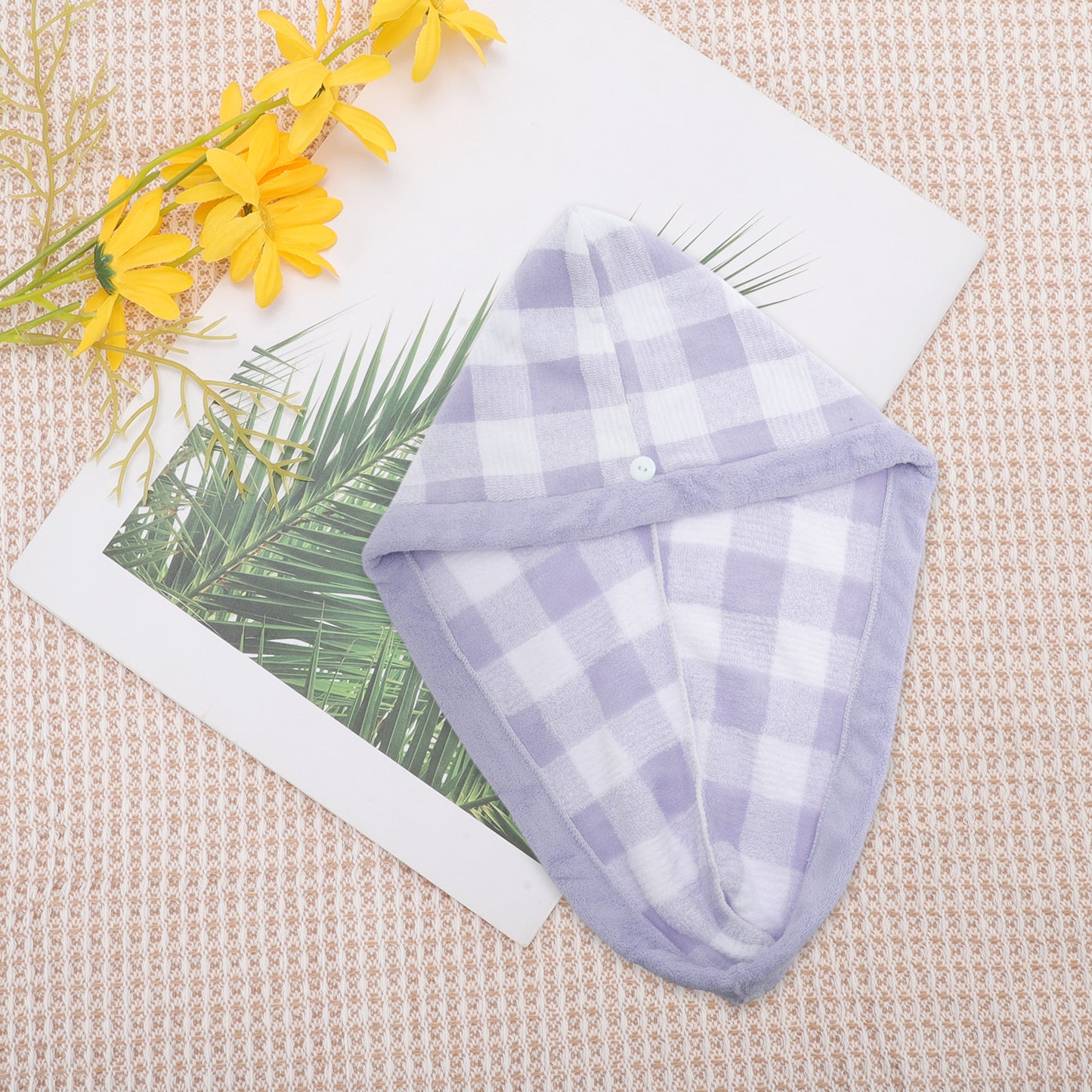 1 Pc Water-absorbent Plaid Hair Drying Towel for Bathroom Purple