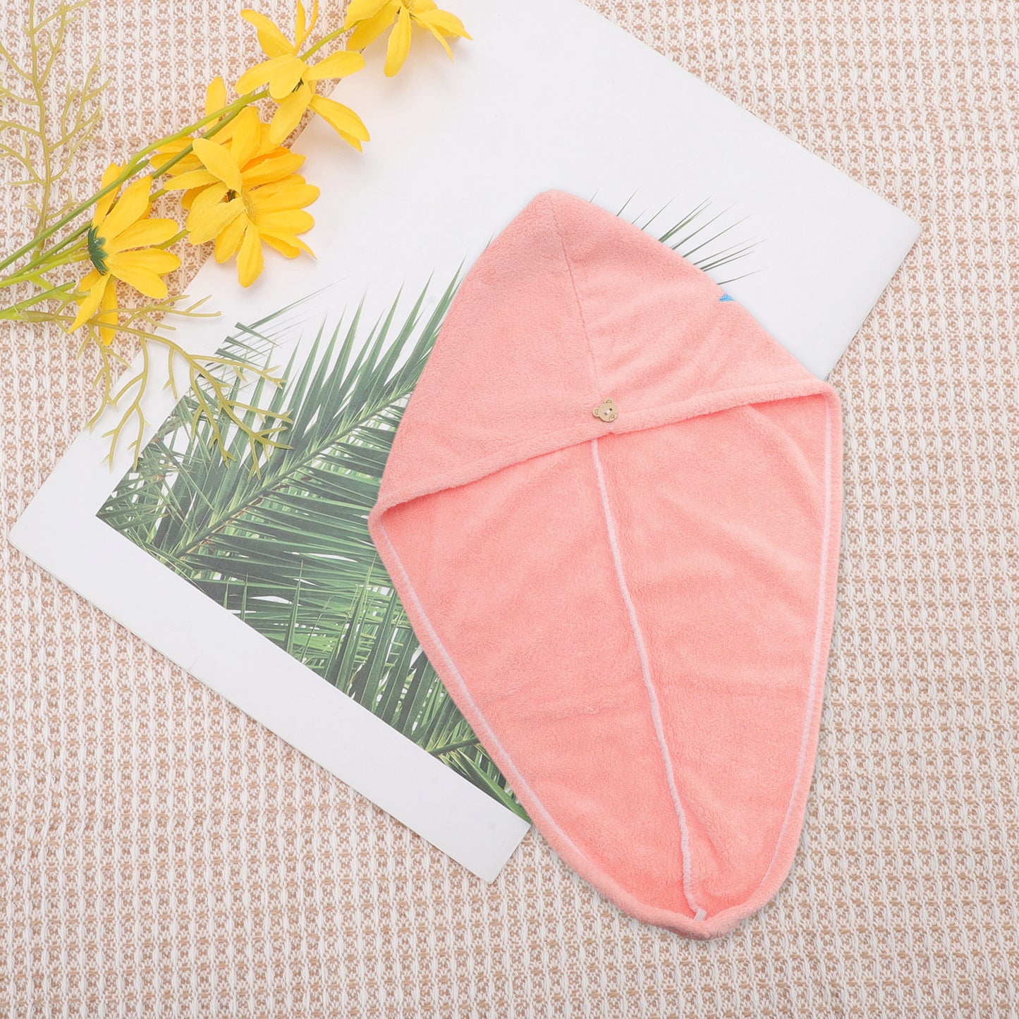 1 Pc Water-absorbent Embroidery Hair Drying Towel for Bathroom Pink