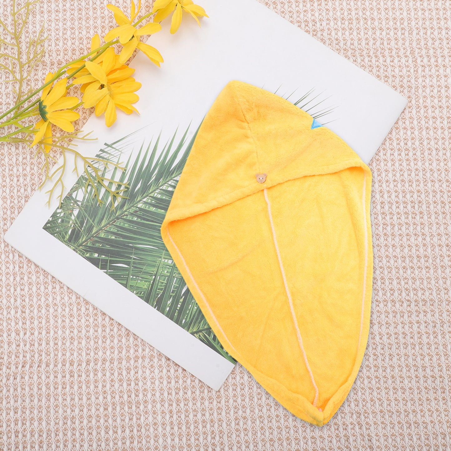 1 Pc Water-absorbent Embroidery Hair Drying Towel for Bathroom Yellow