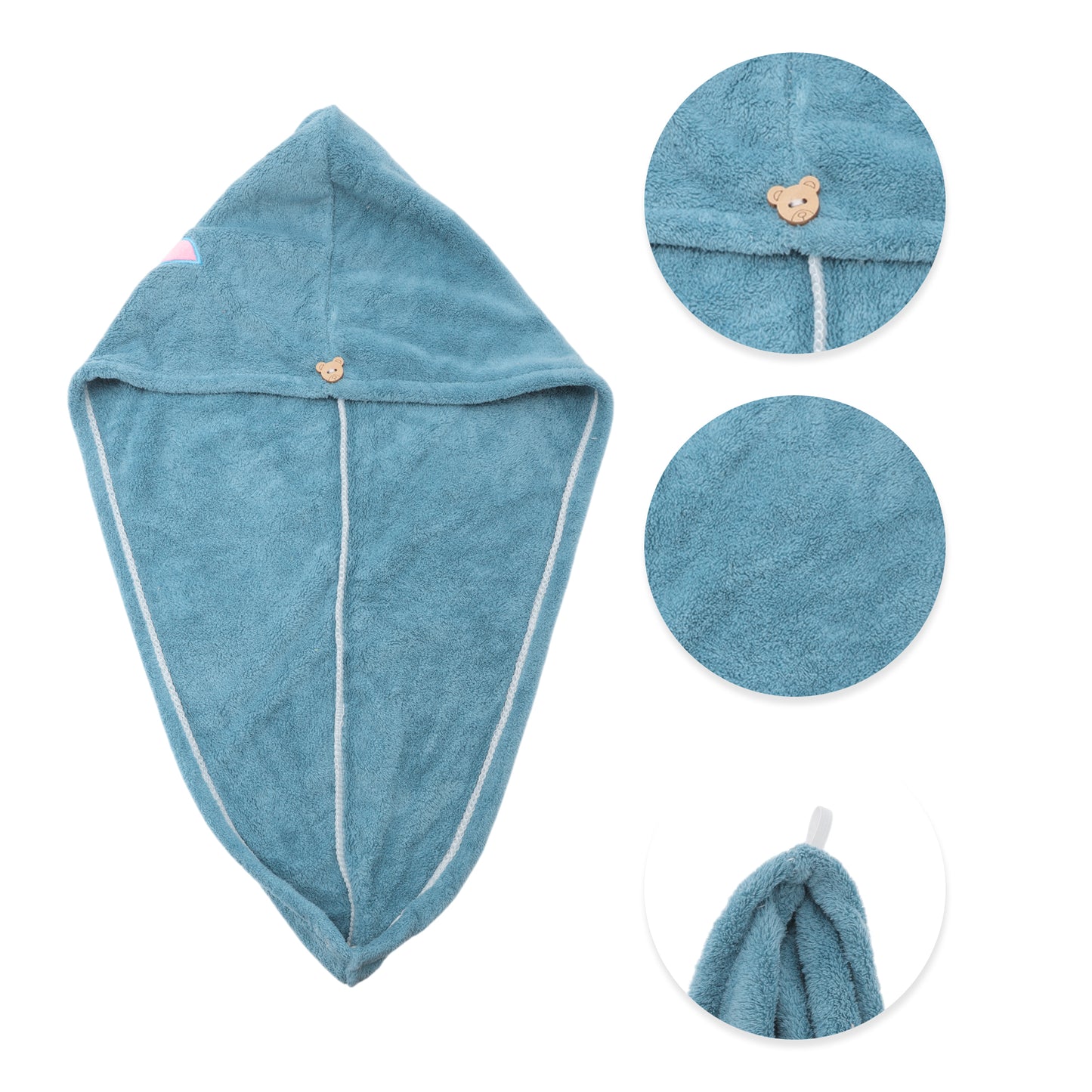 1 Pc Water-absorbent Embroidery Hair Drying Towel for Bathroom Blue