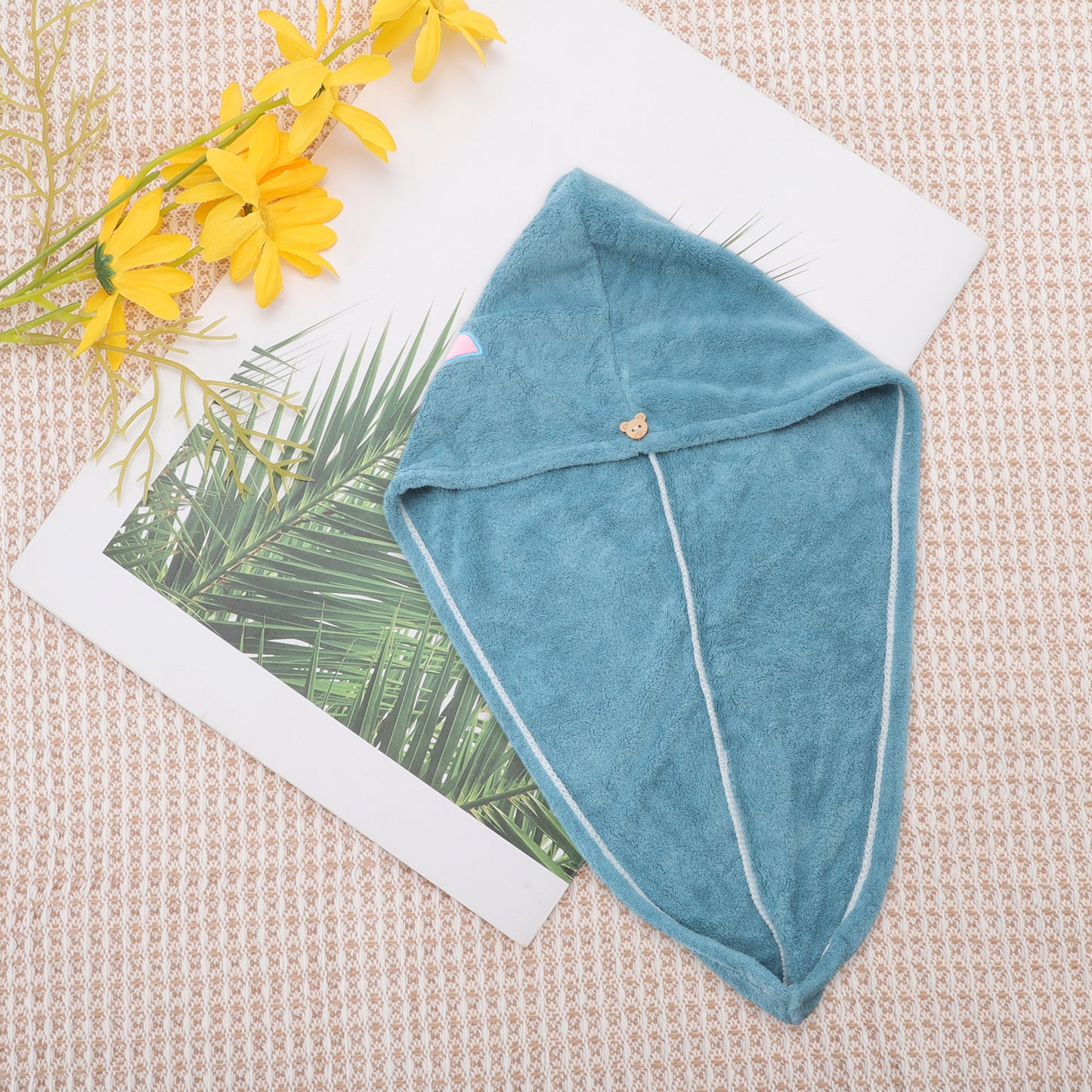 1 Pc Water-absorbent Embroidery Hair Drying Towel for Bathroom Blue