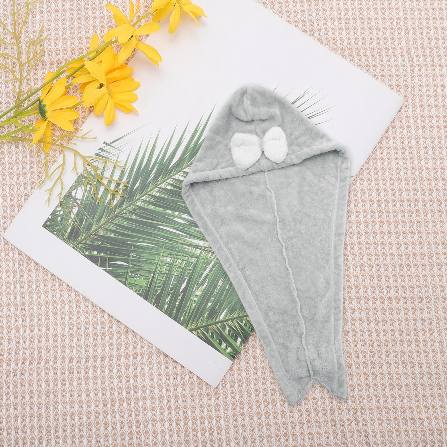 1 Pc Water-absorbent Double Bow Hair Drying Towel for Bathroom Gray